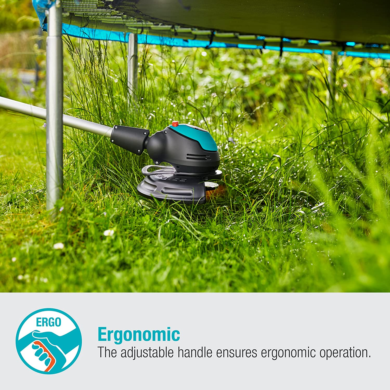 Gardena Battery Trimmer Easycut 23/18V P4A - 2.5Ah Battery and Charger Included, Silver/Black/Turquoise/Orange (14700-52) image number 1