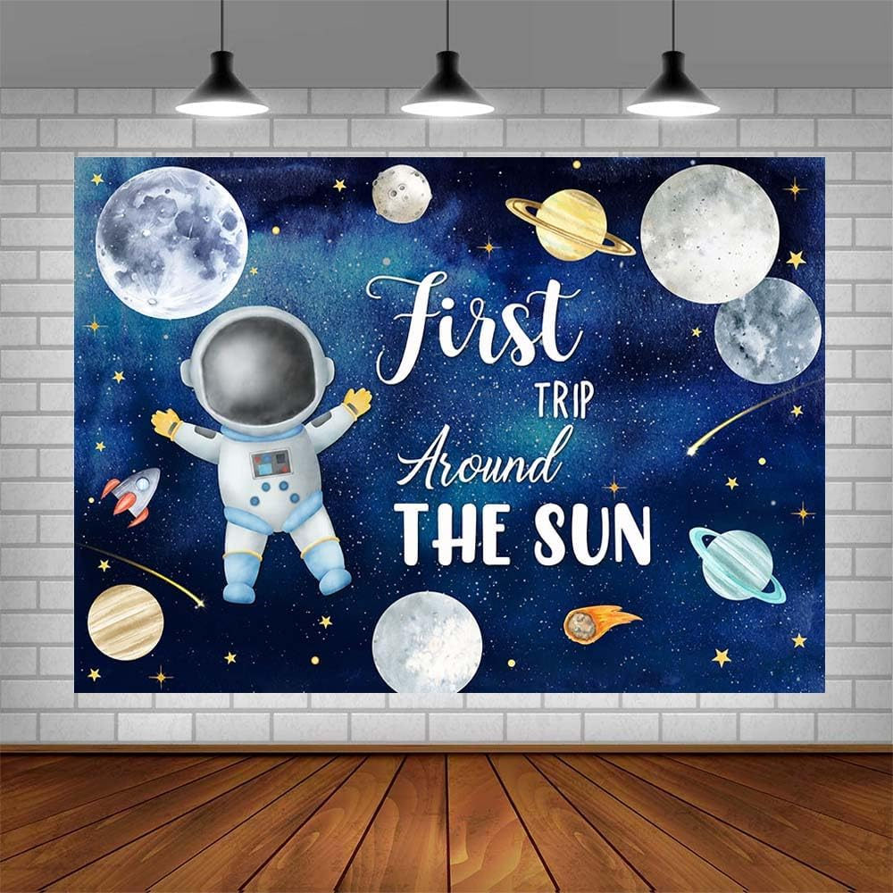 AIBIIN 7X5Ft First Trip around the Sun Birthday Backdrop Outer Space 1St Birthday Photography Background Galaxy Space Sun Planets Astronaut Birthday Party Decorations Banner Photo Booth Props image number 5