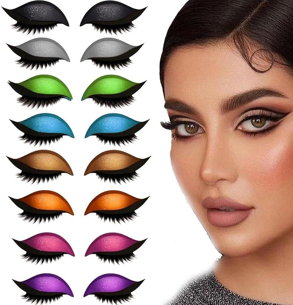 8 Pairs Lazy Eye Shadow Eyelash Patch, Eyeshadow Tape, Beauty Fashion Eyelid Line Sticker,Glitter Eyeshadow Sticker with Lashes, Easy to Apply Eye Shadow and Eyelash in One, image number 5