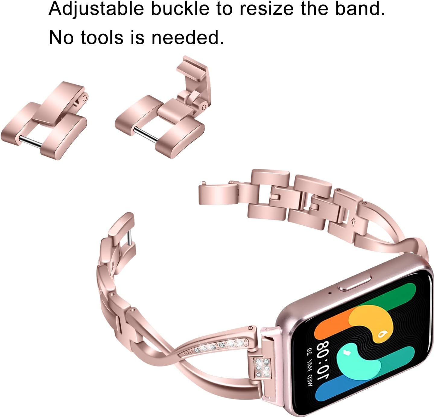 Compatible with Samsung Galaxy Fit 3 Bands, Big X Premium Stainless Steel Quick Release Bracelet, Wristband Stainless Steel Bracelet Replacement Straps for Women image number 2