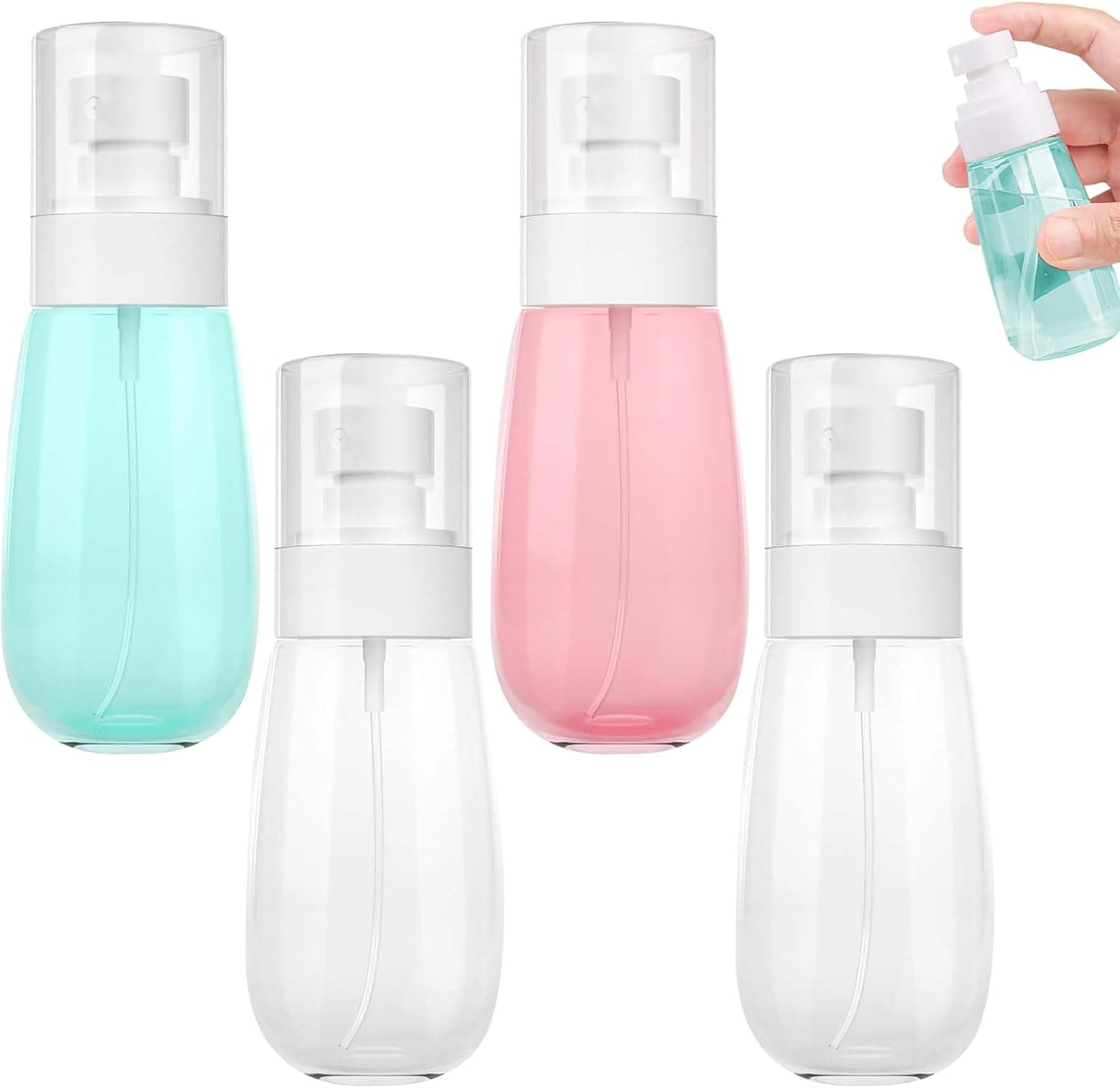 Tweozek 4 Pack Small Spray Bottle, 60 Ml Fine Mist Spray Bottle for Travel, Refillable Travel Containers Plastic Hair Spray Bottle Sprayer for Perfume Skincare Makeup Lotion (Pin, Blue,White) image number 2