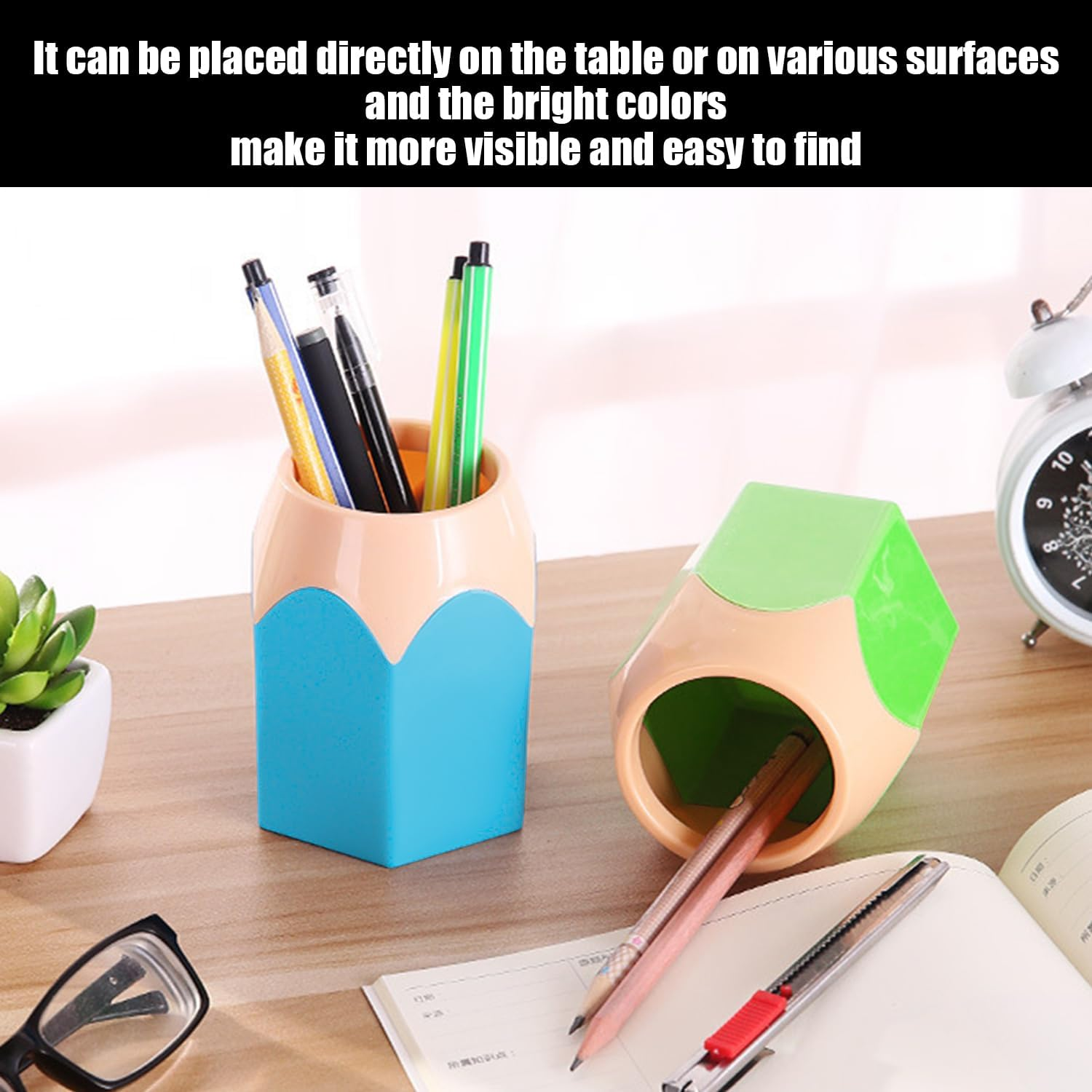 ZBHDEYG 5-Piece Contrast Color Pen Holder, Creative Pen Nib Design, Desk Storage Box for Stationery, Makeup Brush Storage, Office/Study Decor image number 2