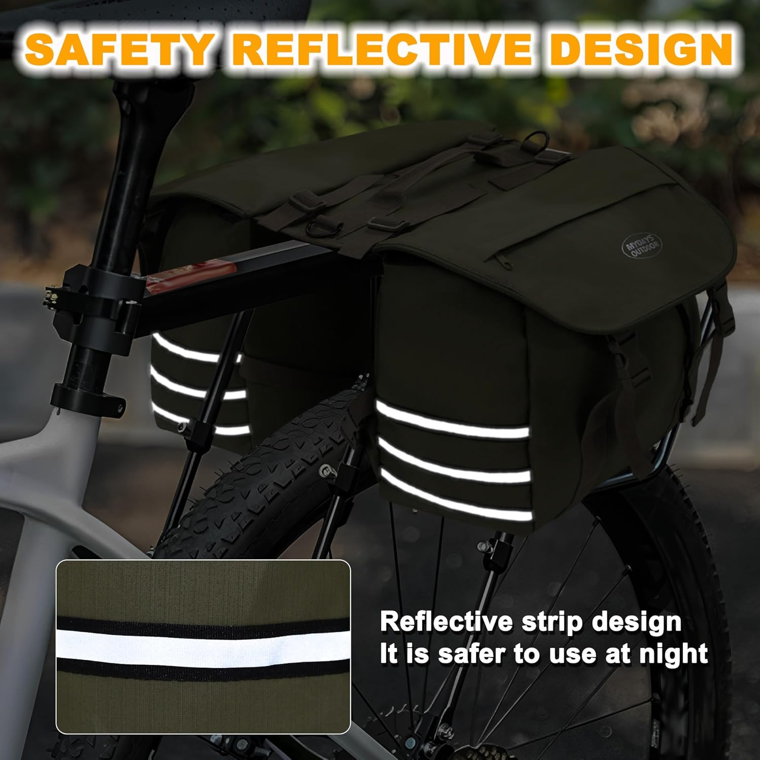 Bike Panniers Rear Rack Waterproof,Ebike Saddle Bags,Bicycle Storage Bag,Bike Frame Bag under Seat,Bike Rear Rack Bag Large Capacity Reflective Strip image number 1