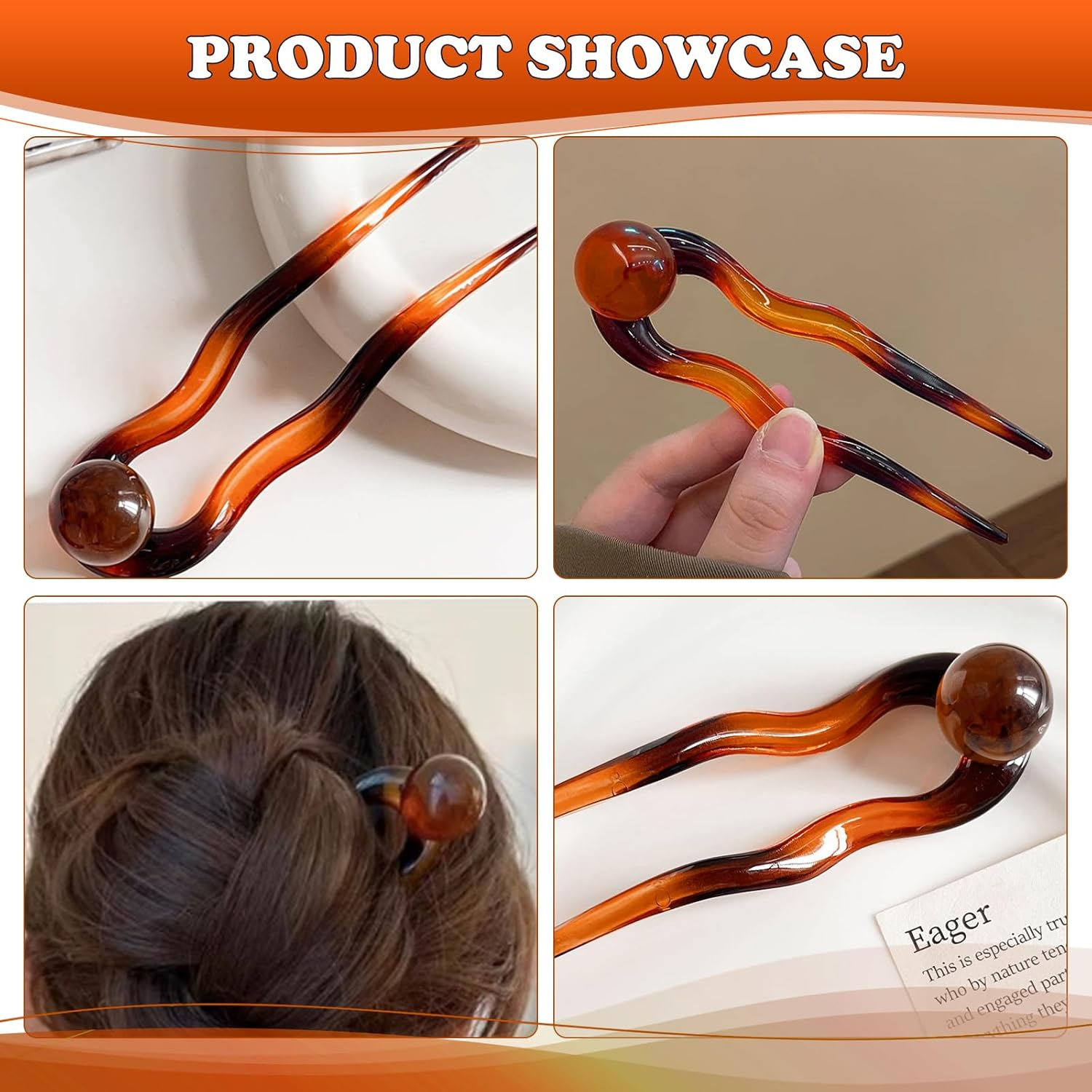 VEQENIFY Pack of 2 U Shaped Hair Pins, French Hair Pins, Large Hair Pins, French Twist Hair Pin, French Hair Pin Hair Pin Hair Pin Hair for Women, Hair Clips, Girls Hairstyle Accessories image number 4