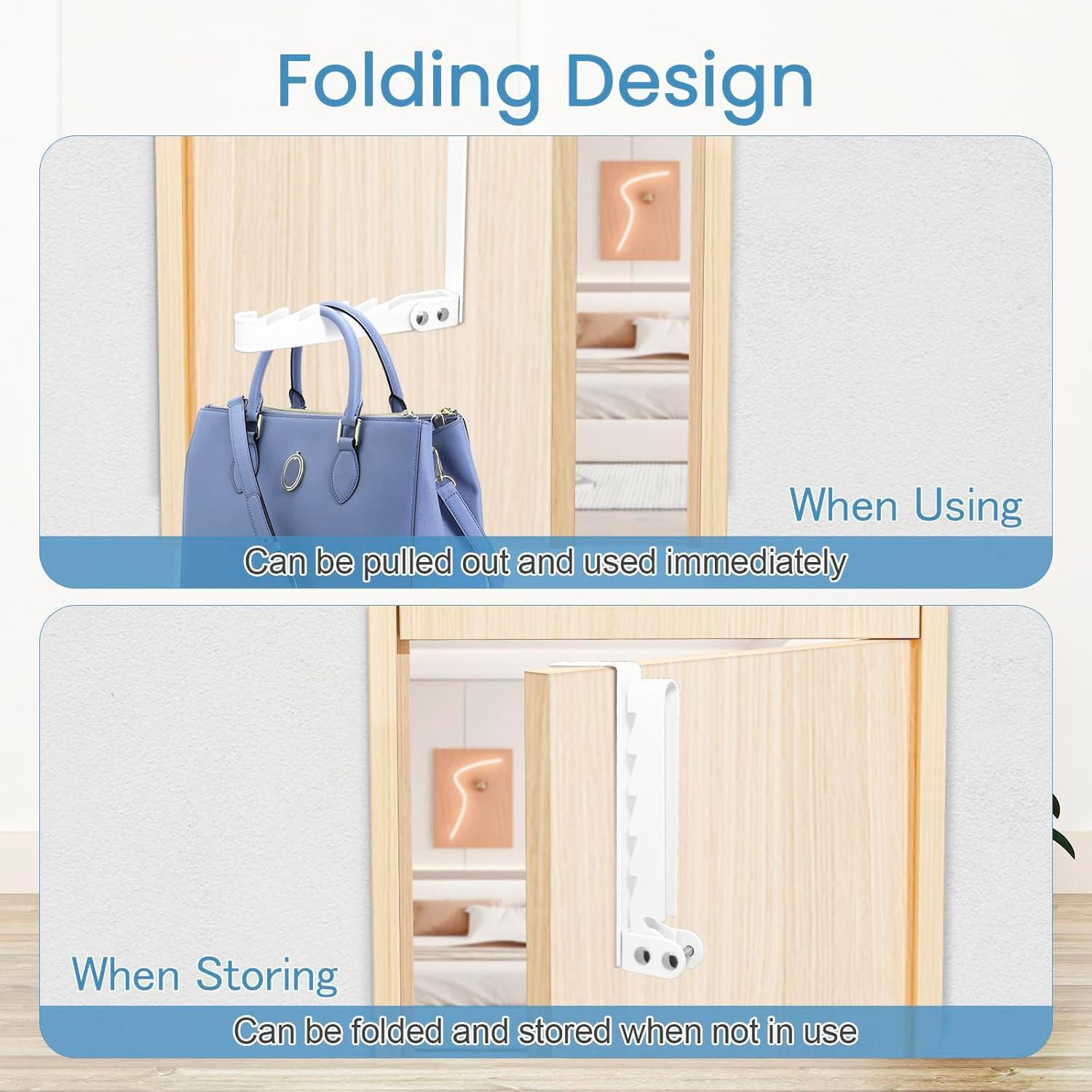 2PCS over the Door Hook，Door Hooks Foldable over Door Hanger for Hanging Clothes，Door Hanger with 5 Groves, over Door Hook for Coats, Pants, Bags, Hats, Scarves (White, Black) ﻿ image number 6