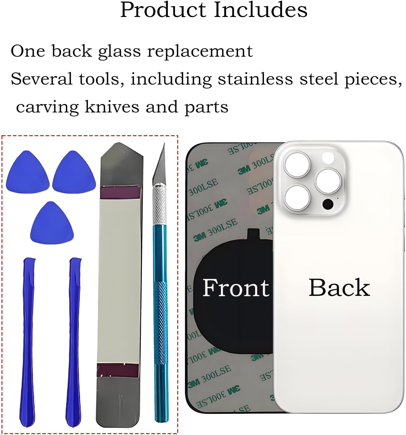 Lixiongbao Glass Back Replacement for Iphone 15 Pro Glass Back Replacement Kit with Pre-Installed Adhesive + Repair Kit (White) image number 3