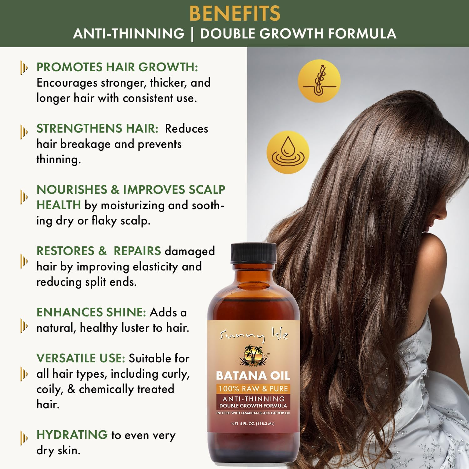 Sunny Isle Batana Oil Infused with Jamaican Black Castor Oil 4Oz | Anti-Thinning Double Growth Formula image number 1