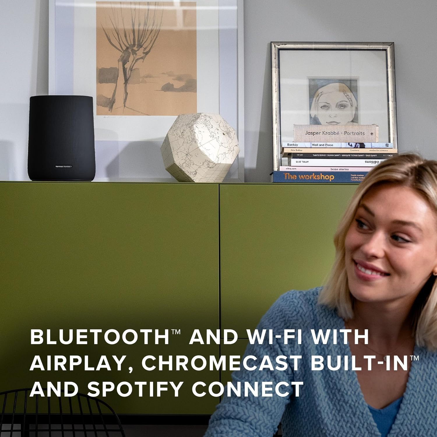 Harman Kardon Enchant Speaker, Dolby Atmos Music for 3D Spatial Sound, Bluetooth and Wi-Fi with Airplay, Chromecast Built-In and Spotify Connect, Distinguished Design, Black image number 2