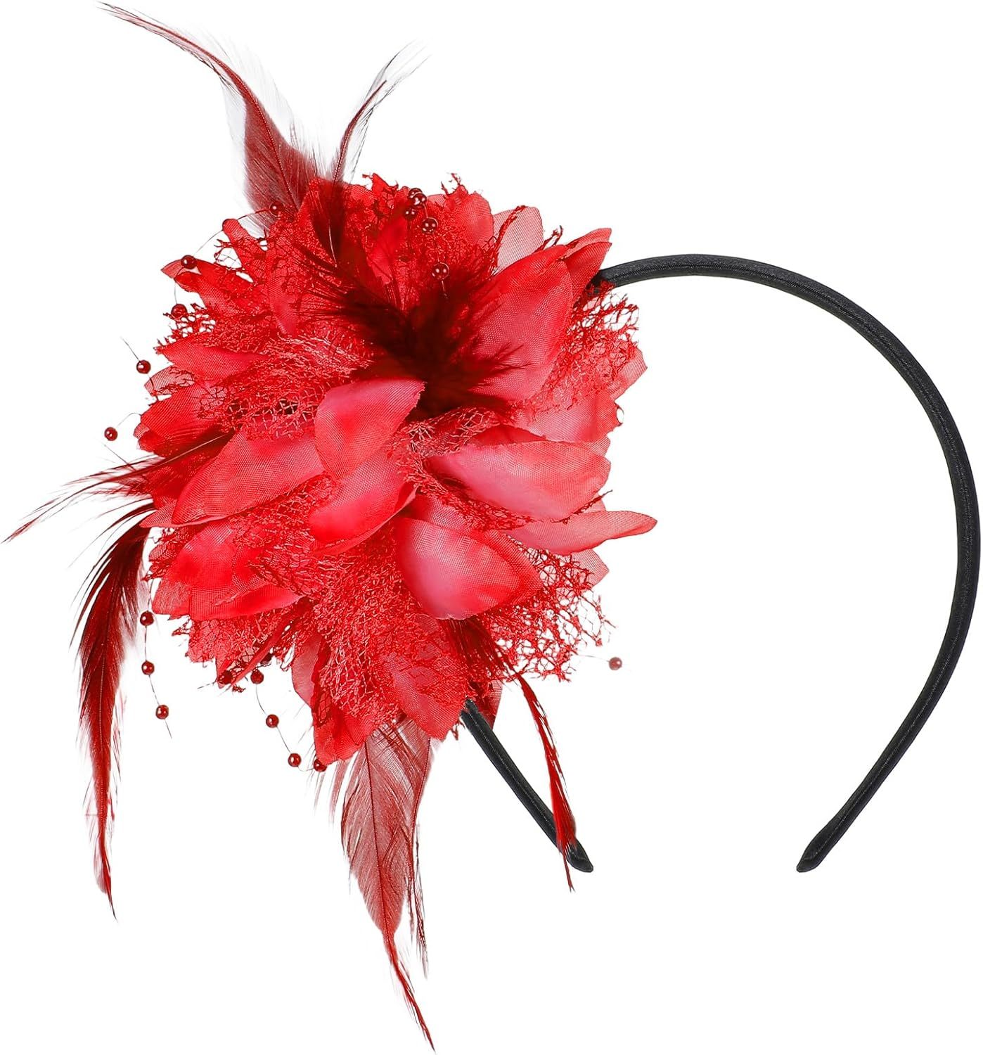 Gjinxi Feather Headband with Artificial Flowers for Women, 1920S Fascinator Headpiece, 20S Headband, Veil Hair Band for Wedding Cocktail Dresses Accessories Carnival image number 6