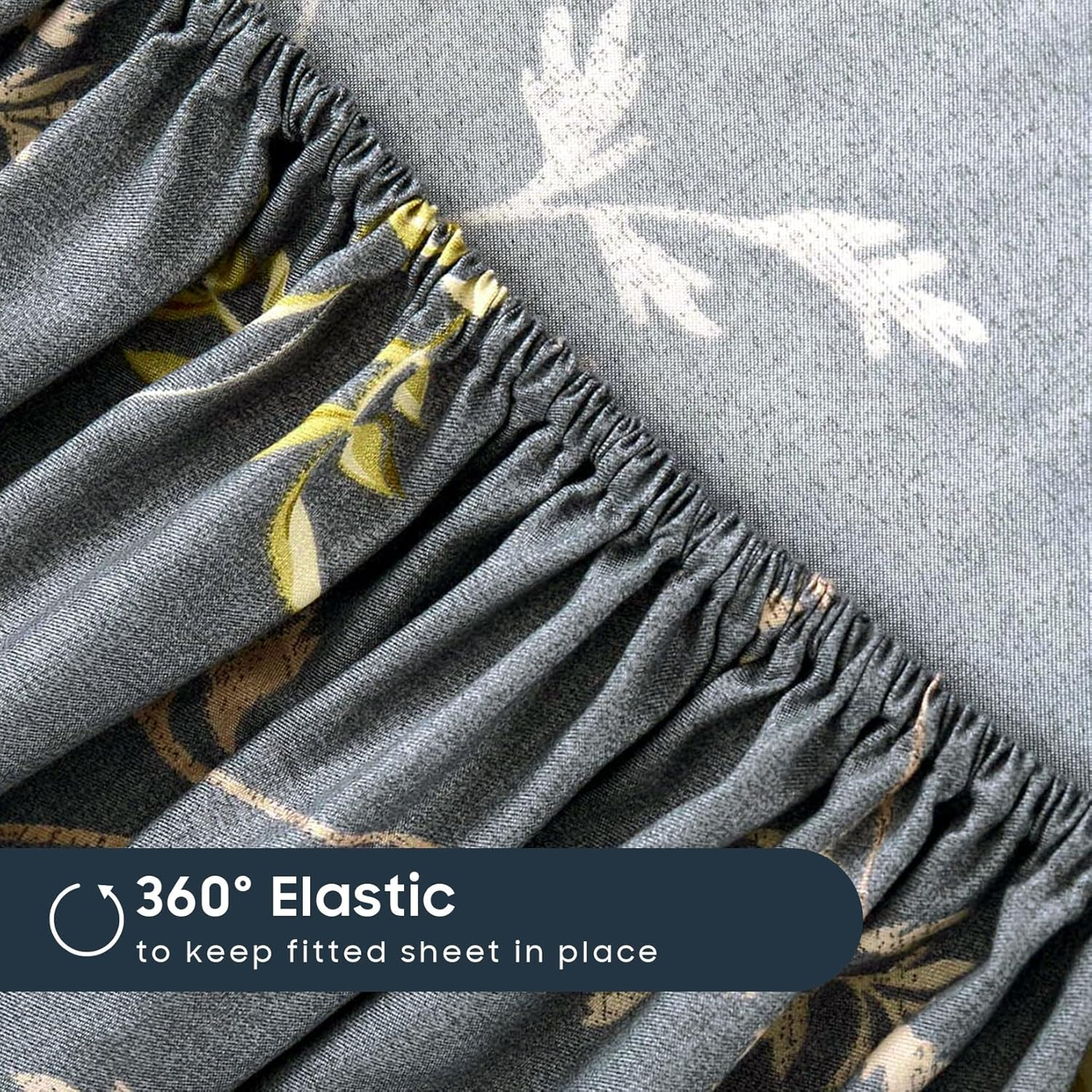 Wake in Cloud - Floral Bed Sheets Set, Soft Microfiber Botanical Flowers Pattern Printed Bedding, Extra Deep Fitted Sheet & Flat Sheet & 2 Pillowcases, 4Pcs, Birds Grey, King Size image number 2