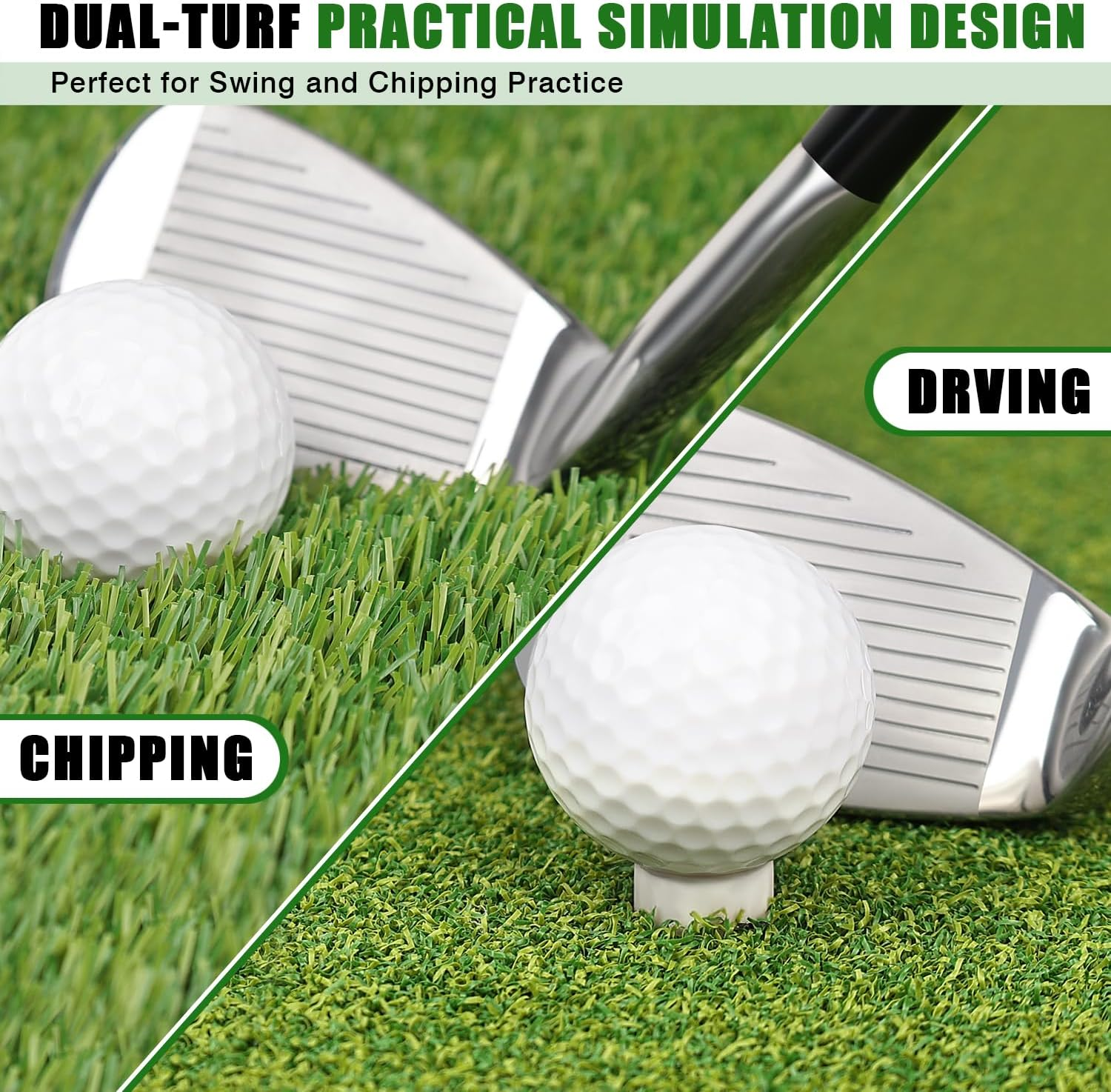 BIRDIEBLAST Premium Dual-Turf Golf Hitting Mat, 10Mm Foam Padding with Rubber Backing, Golf Practice Mat for Indoor and Outdoor Training image number 1