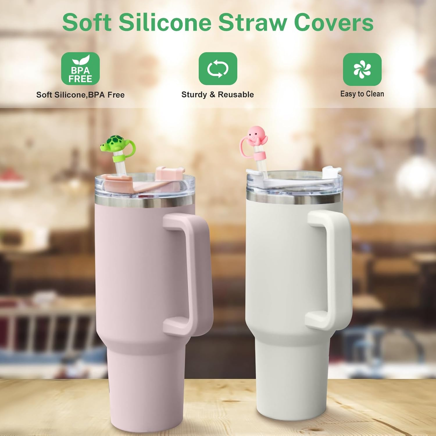 VVAYHUA 6Pcs Cute Animals Straw Covers Cap for Stanley Cup & Simple Modern, Silicone Straw Tips 0.4In/10Mm for Accessories