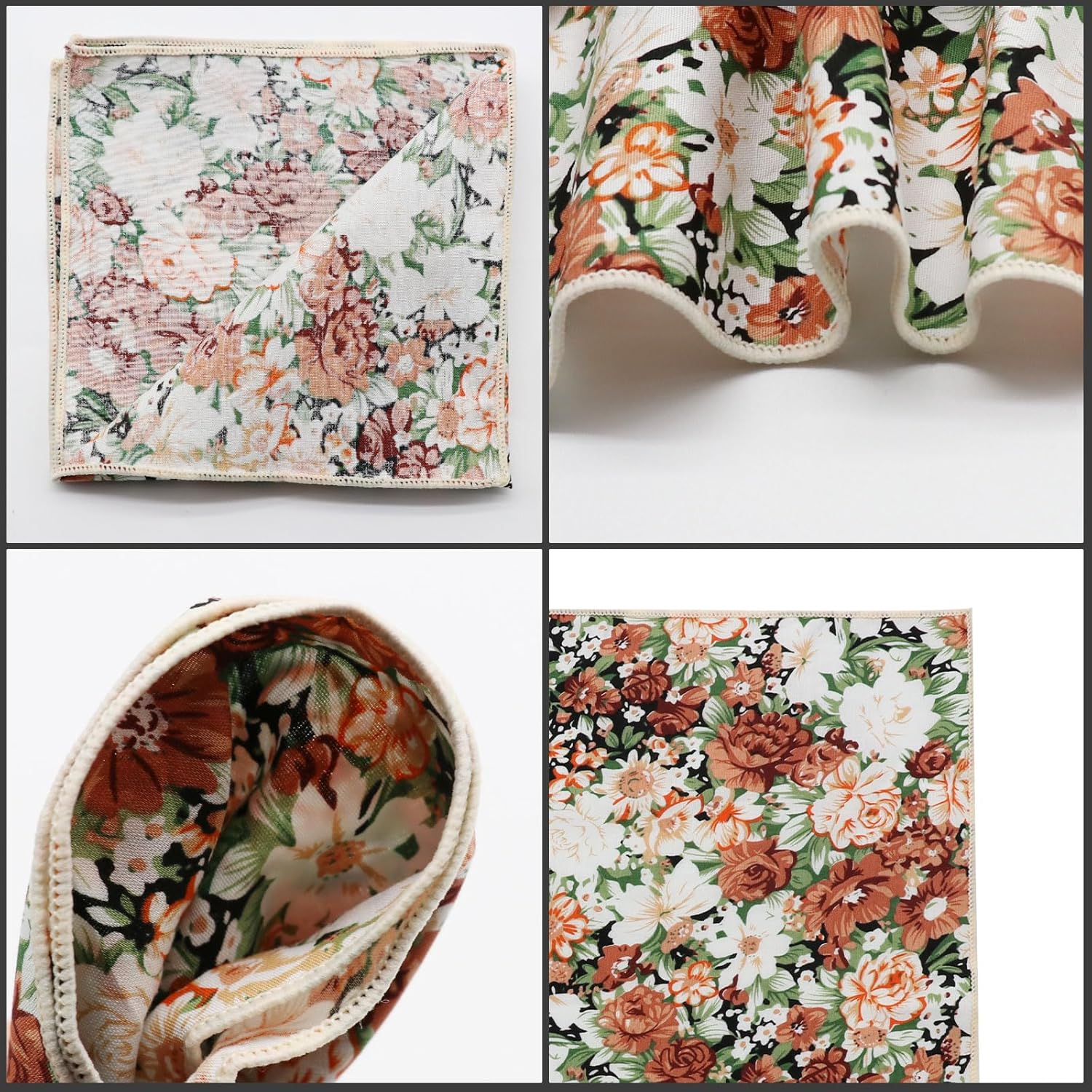 GHTIYLP Floral Pocket Squares for Men with Holder Printed Flower Mens Handkerchief Cotton Suit Pocket Hanky for Wedding