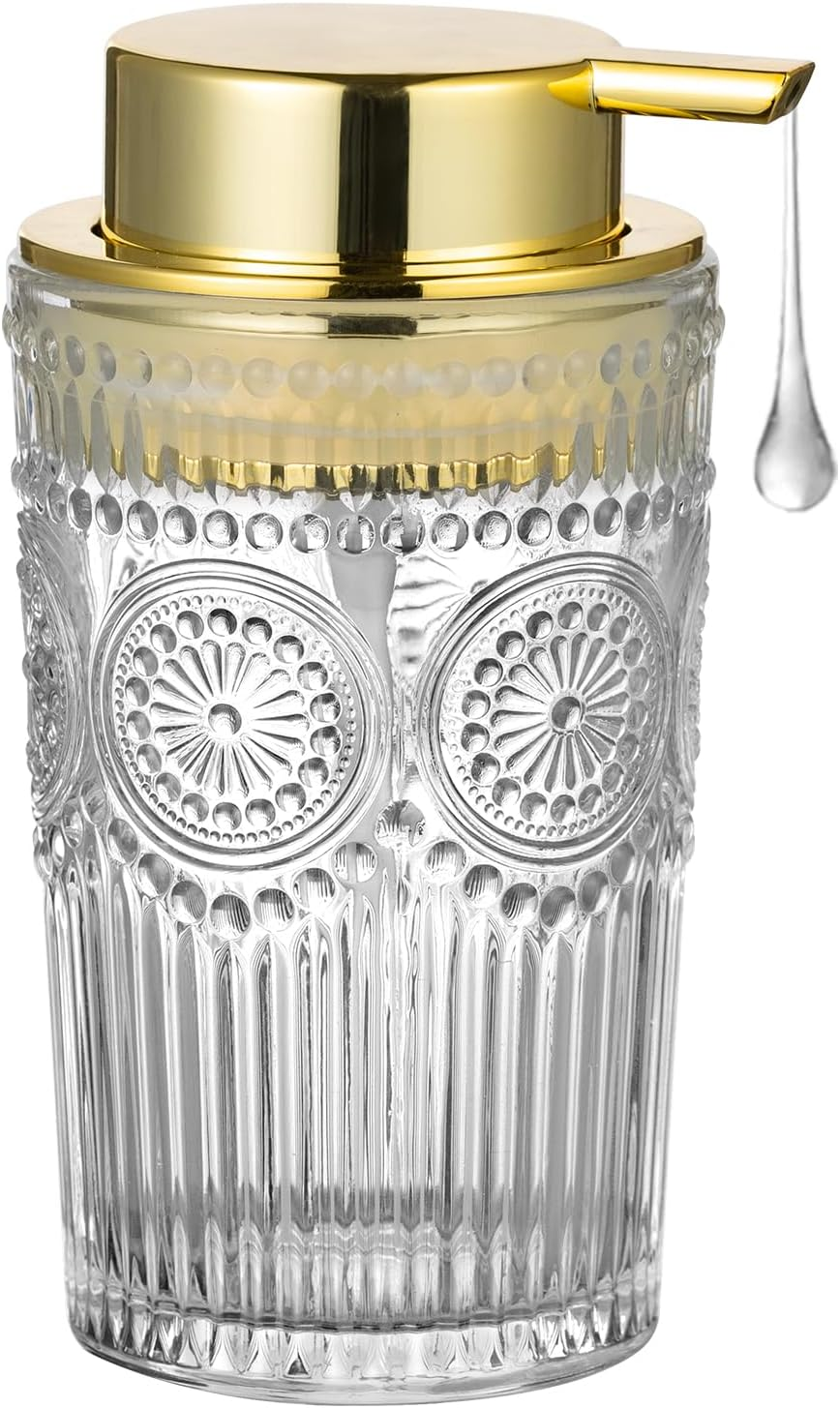 Glass Liquid Soap Dispenser, Refillable Liquid Dispenser with Gold Pump, Hand Soap Dispenser for Bathroom Kitchen, Modern Home Bathroom Decor （Liquid Type/Large Clear） - Foam Type/Large Gold image number 7