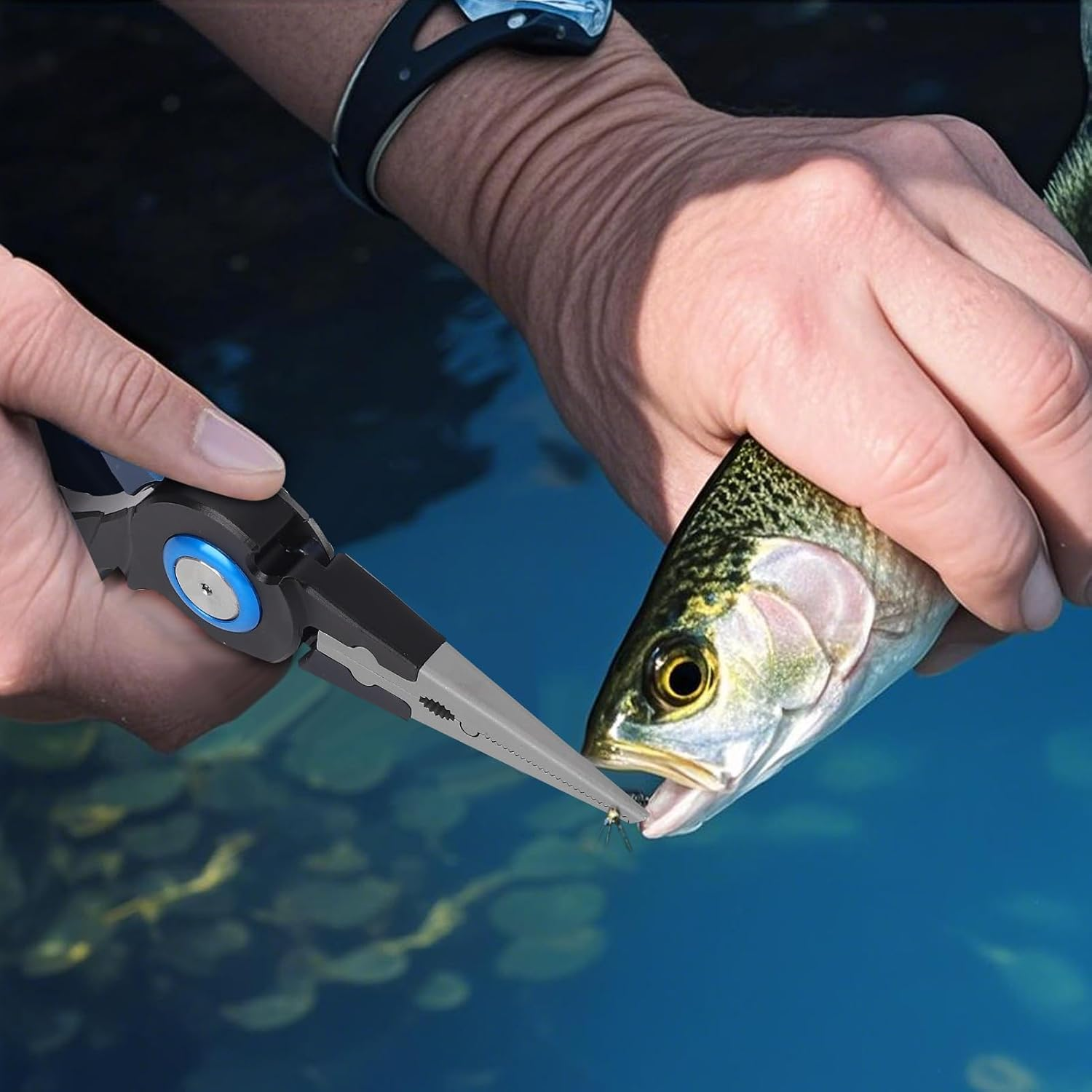 ZEMBSOYA Saltwater Fishing Pliers, Pliers Saltwater Braid with Split Ring, Fish Hook Remover, Saltwater Corrosion Resistant Coated Fishing Tool, Fishing Gear Gifts for Men image number 3