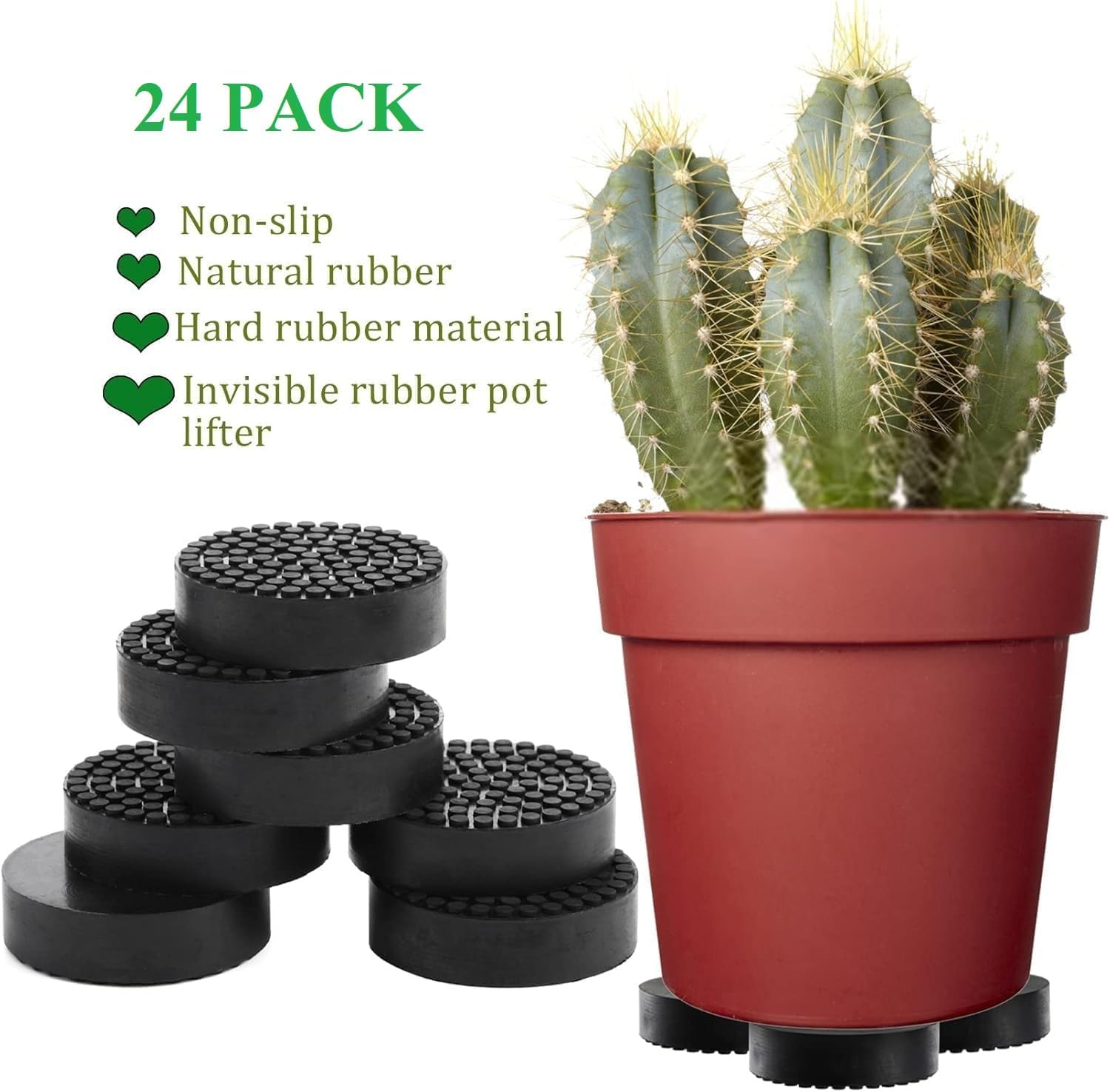 24 Pack Invisible Pot Feet with Enhanced Non-Slip Surface Grip Plant Pots and Flowers, for Patios, Decks, Gardens and Floor image number 1