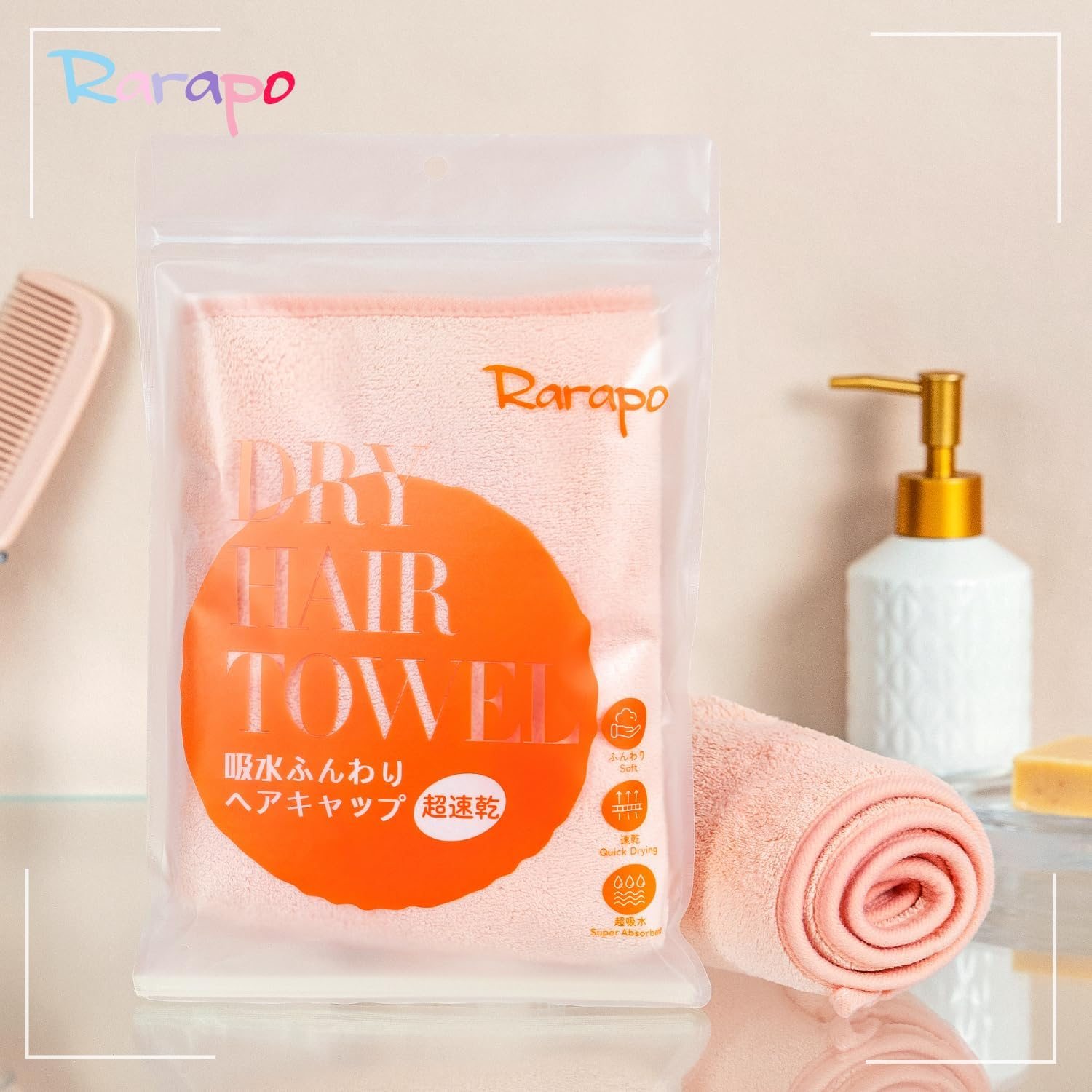 Rarapo Hair Drying Towel, Gentle on Hair, Quick Drying, Hair Turban, Lightweight, Microfiber, Hair Towel, Water Absorption, 5 Times, Room Drying, Fluffy, Soft, Comfortable Hair Towel, Dry Cap, Approx image number 2
