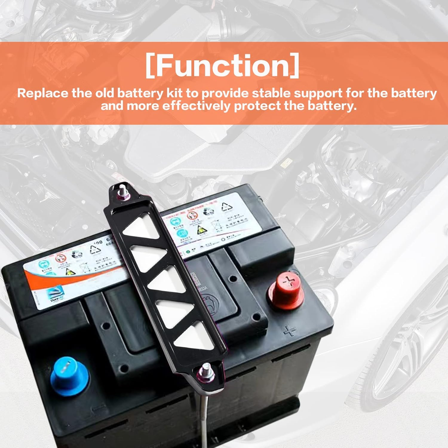 Battery Hold down Bracket Holder, Car Battery Holder Kit with 10In J Bolts,Aluminum Alloy Battery Tie down Mount Bracket, Battery Tray for Car Battery Mount Bracket Hold Lock Accessories (Black) image number 6