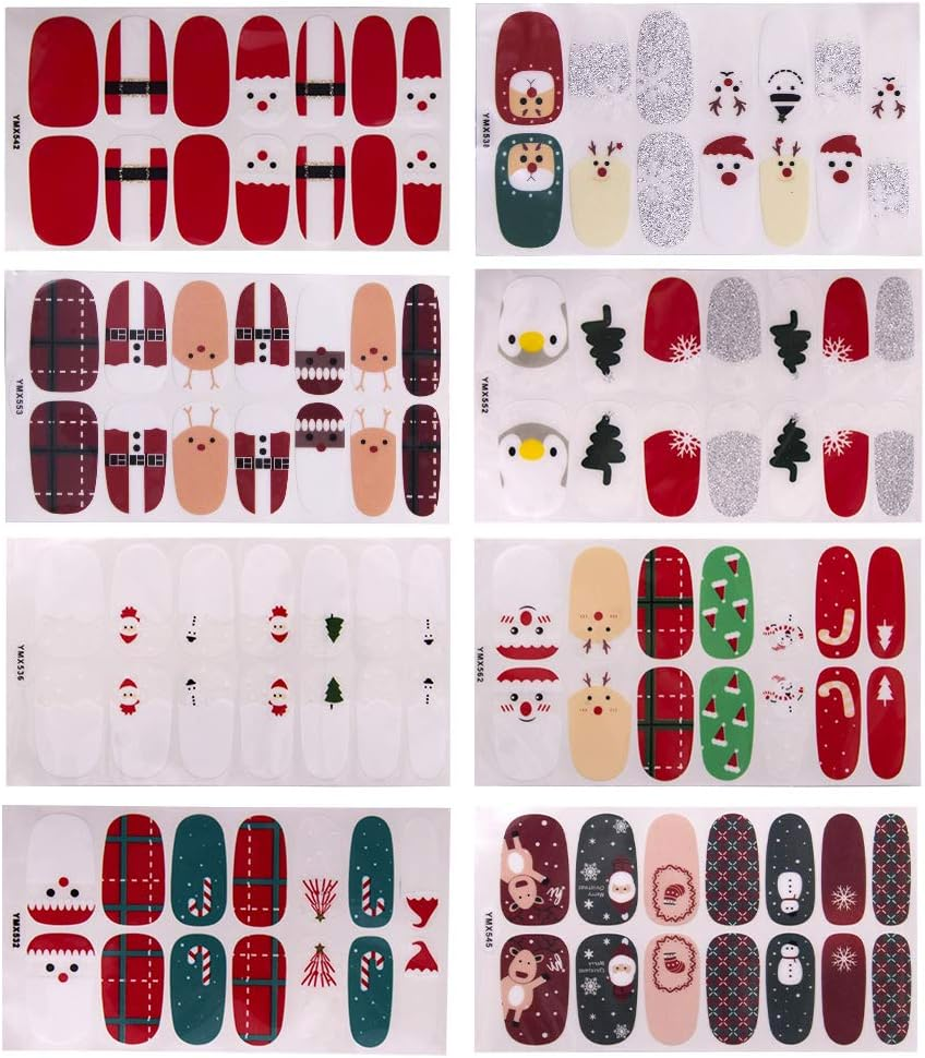 EBANKU Christmas Adhesive Nail Polish Stickers 8 Sheets Full Wraps Nail Art Adhesive Decals Christmas Manicure Decal Kit for Woman Girls(With 1Pcs Nail File) image number 5