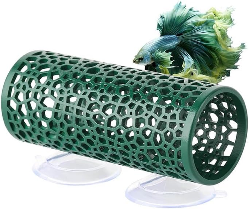 Hollow Betta Fish Tunnel,Small Hole Hollow Betta Fish Cave,Betta Fish Tube Tunnel Toy,Aquarium Betta Tunnel with Suction Cups,Aquarium Decor Fish Tank Accessories Decorations Hideout Tube (Green)