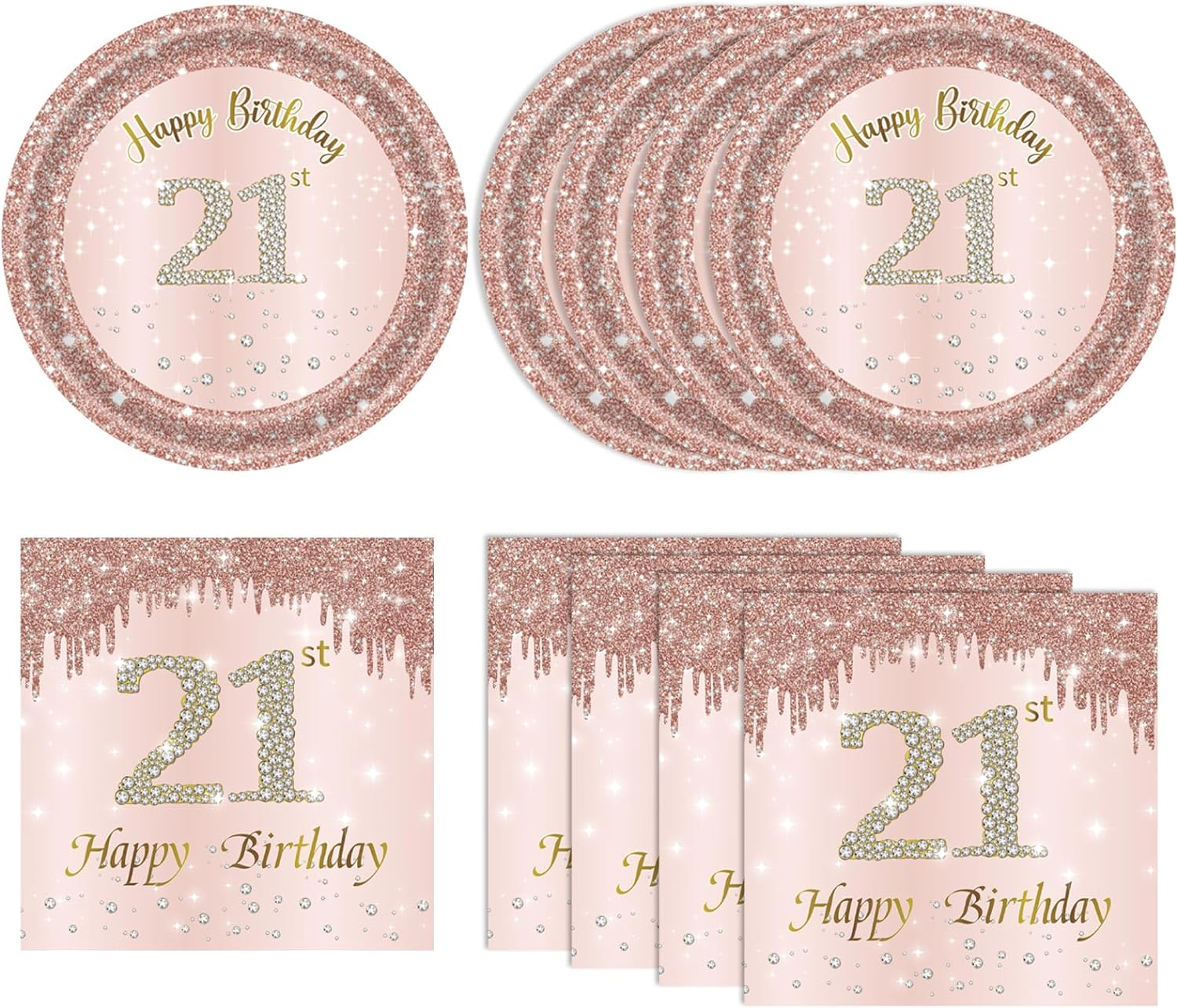 21St Birthday Rose Gold Party Supplies Rose Gold Birthday Supplies Plates and Napkins Happy 21 Birthday Disposable Tableware Party Supplies for Girls Women - 10Th image number 2