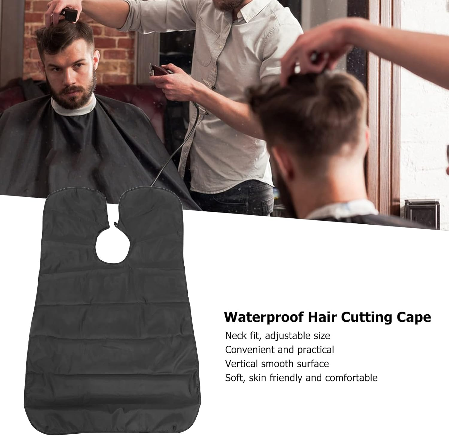 Salon Hairdressing Cape Waterproof Polyester Super Silky Full Coverage Adjustable for Everyone Black image number 3