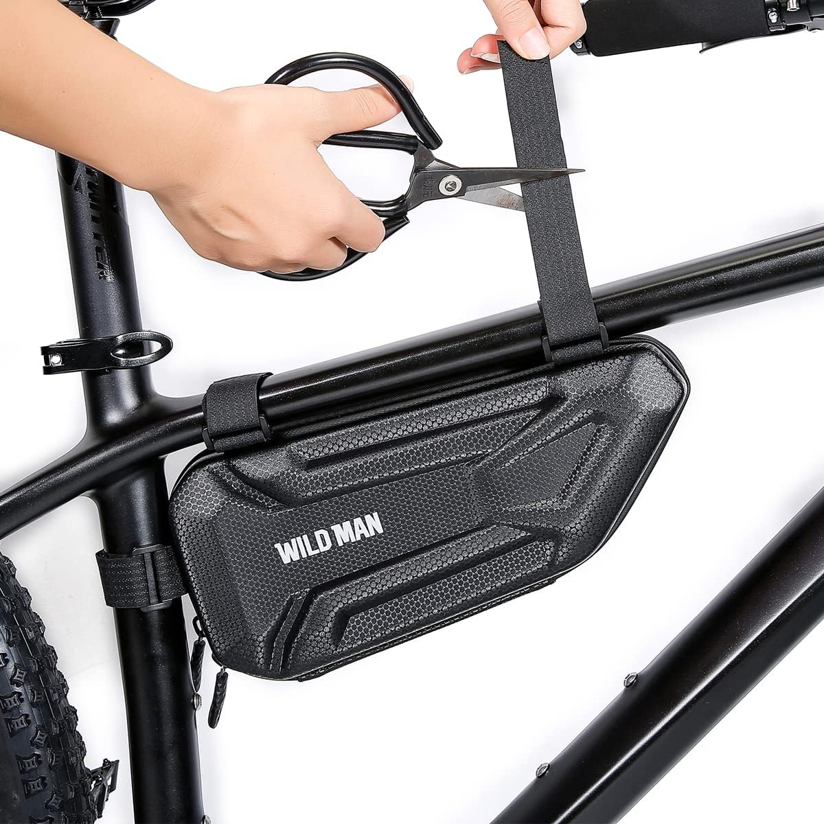 WILD MAN Rainproof Hard Shell Bike Triangle Frame Bag Top Tube Bicycle Bags Good for MTB Mountain Road Bike or Motorcycle Saddle (XT4, Sun Pattern)