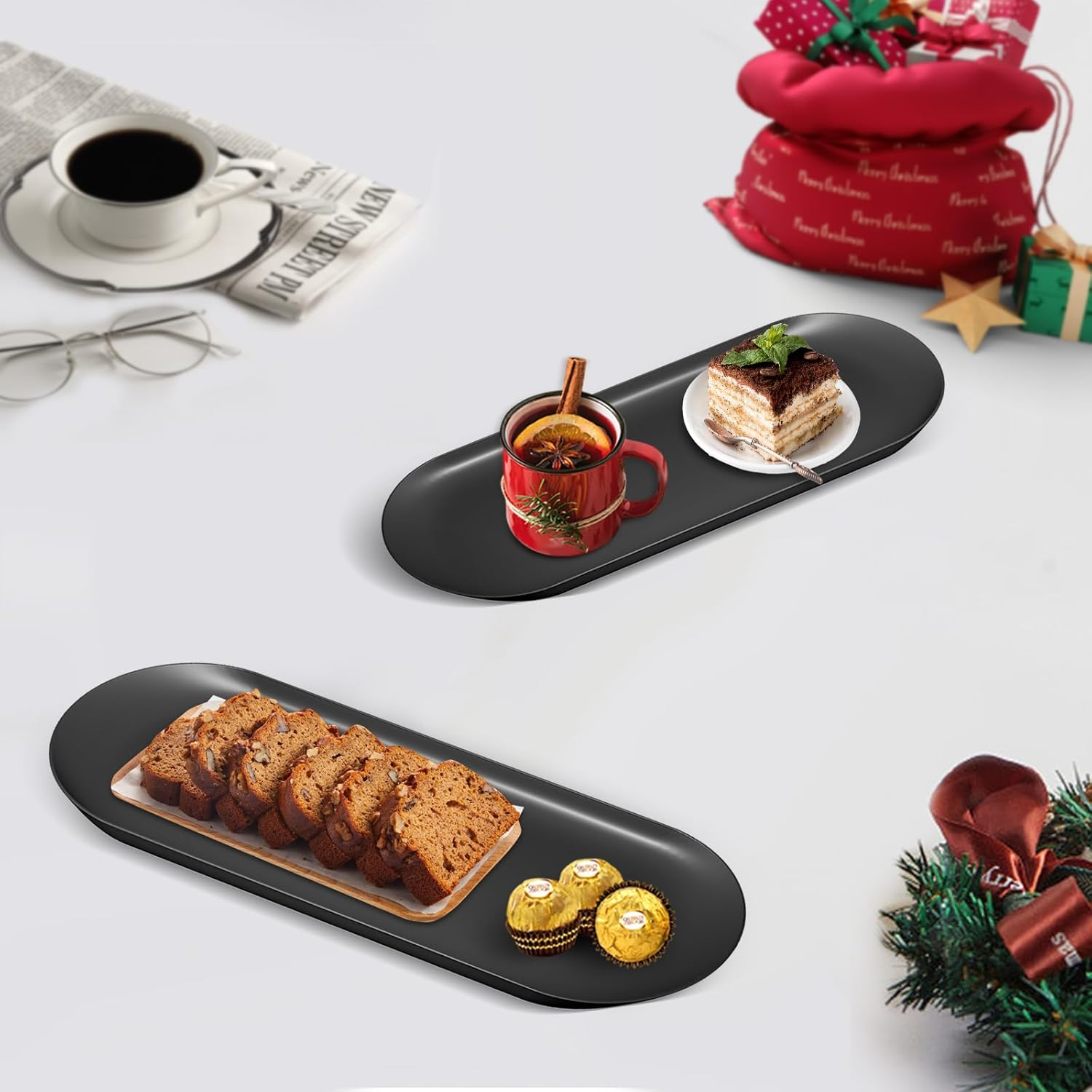 Black Bathroom Vanity Tray, Oval Small Decorative Serving Tray, Jewelry Dish Metal Trinket Tray, Perfume Candle Key Towel Storage Tray (Black, 30Cm 1 Pcs) image number 4