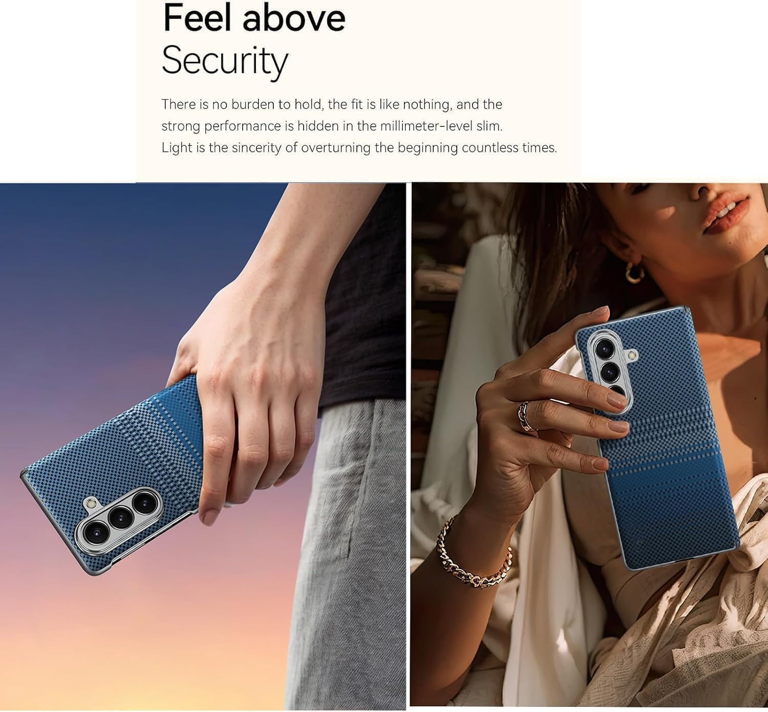 Case for Galaxy Z Fold 7: Slim Light Magnetic Case Less Touch Feeling for Businessmen - Carbon Fiber Texture Hard PC Cover with Camera Protection Phone Cover without Front Cover (Blue) - Brown image number 2