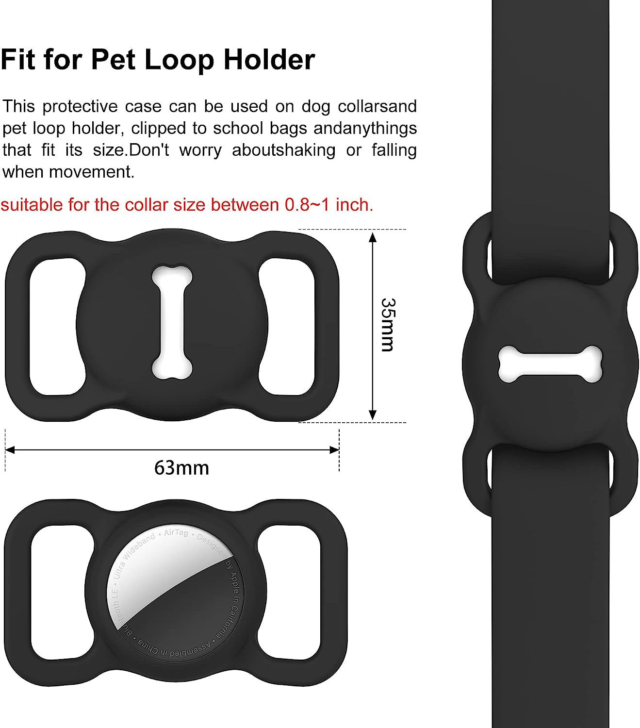 For Airtag Dog Collar Holder, DLENP Silicone GPS Tracking Accessories Protective Cat Collar with Bone Pattern (1 Pack(Black)) - Blue image number 6
