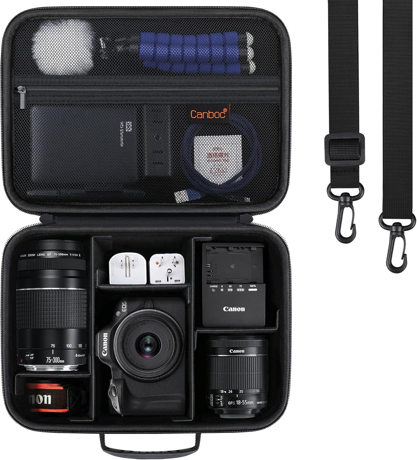 Canboc Carrying Case for Canon EOS Rebel T7/ R50/ R50 V/ R6 Mark II/ R100/ R8/ R7/ R5/ 90D/ 5D Mark IV DSLR Camera and 18-55Mm Lens, Camera Bag with 5 Pieces of Dividers and Shoulder Strap, Black image number 1