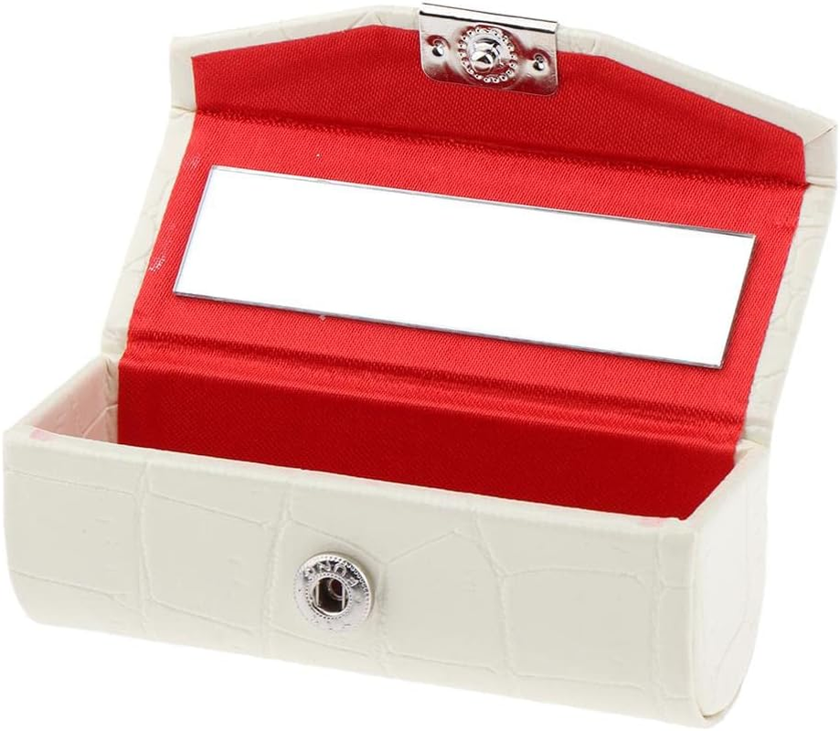 Koolsoo Leather Lipstick Case Holder Storage Box with Mirror for Purse, White - Brown image number 2