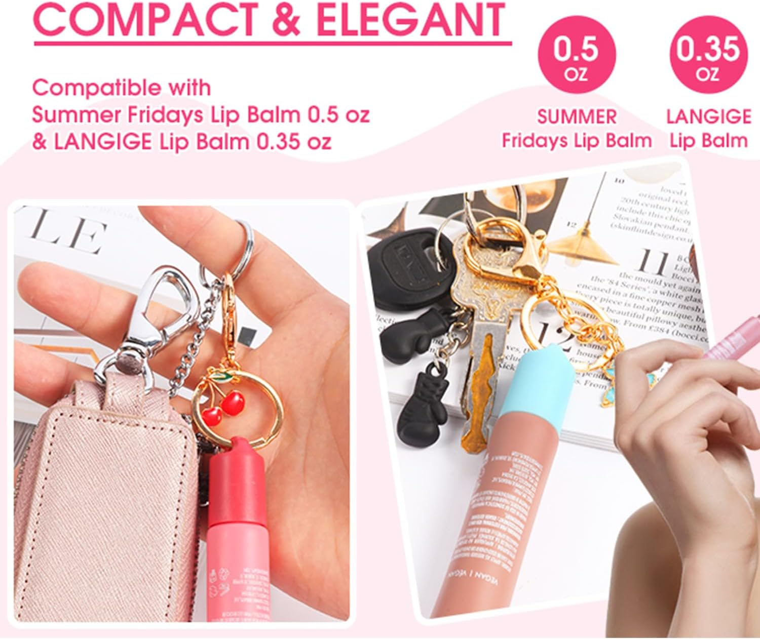 Keychain Cap for Summer Fridays 0.5 Oz Lip Balm Keychain,Keychain Cap Compatible with LANGIGE 0.35 Oz Lip Balm（No Lip Balm）