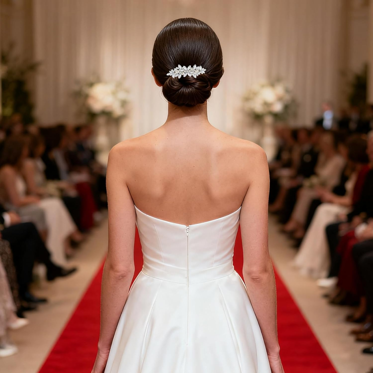 Crystal Elegance Bridal Hair Clip, Silver Rhinestone Wedding Hair Accessory, Sparkling Floral Design Hair Pin for Long Hair