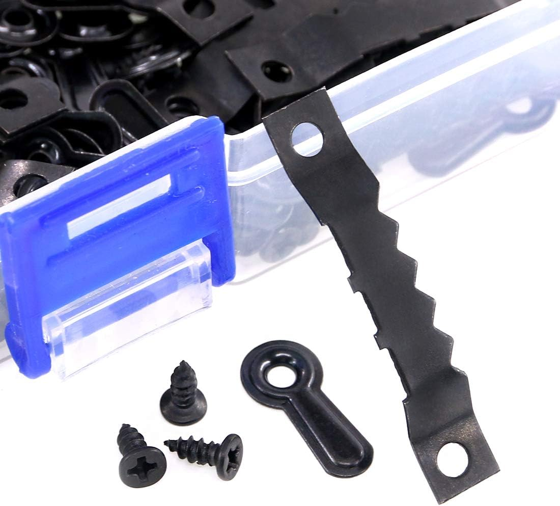 Swpeet 160Pcs Picture Hangers Kit Including 80Pcs Sawtooth Picture Frame Hanging Hangers Double Hole and 80Pcs Photo Frame Turn Button with Screws Perfect for Home Decoration - Black image number 3