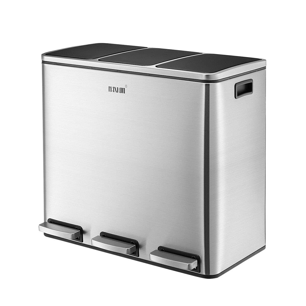 Maxkon 60L Foot Pedal Trash Bin Dual Kitchen Rubbish Bin Step Recycle Garage Can with Plastic Flip-Top Lids & Removable Inner Bucket Matte Finish Stainless Steel Silver