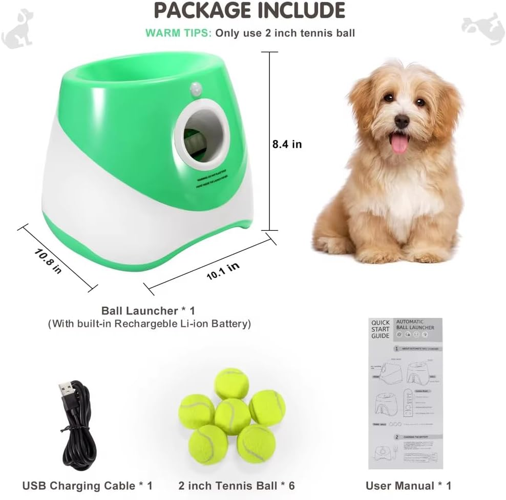 Auto Fetch Toy for Dogs | Rechargeable Battery - Upto 30Ft Launch Distance & Motion Senser | Green Color Interactive Ball Fetch Throw Machine with 6 Tennis Balls image number 3