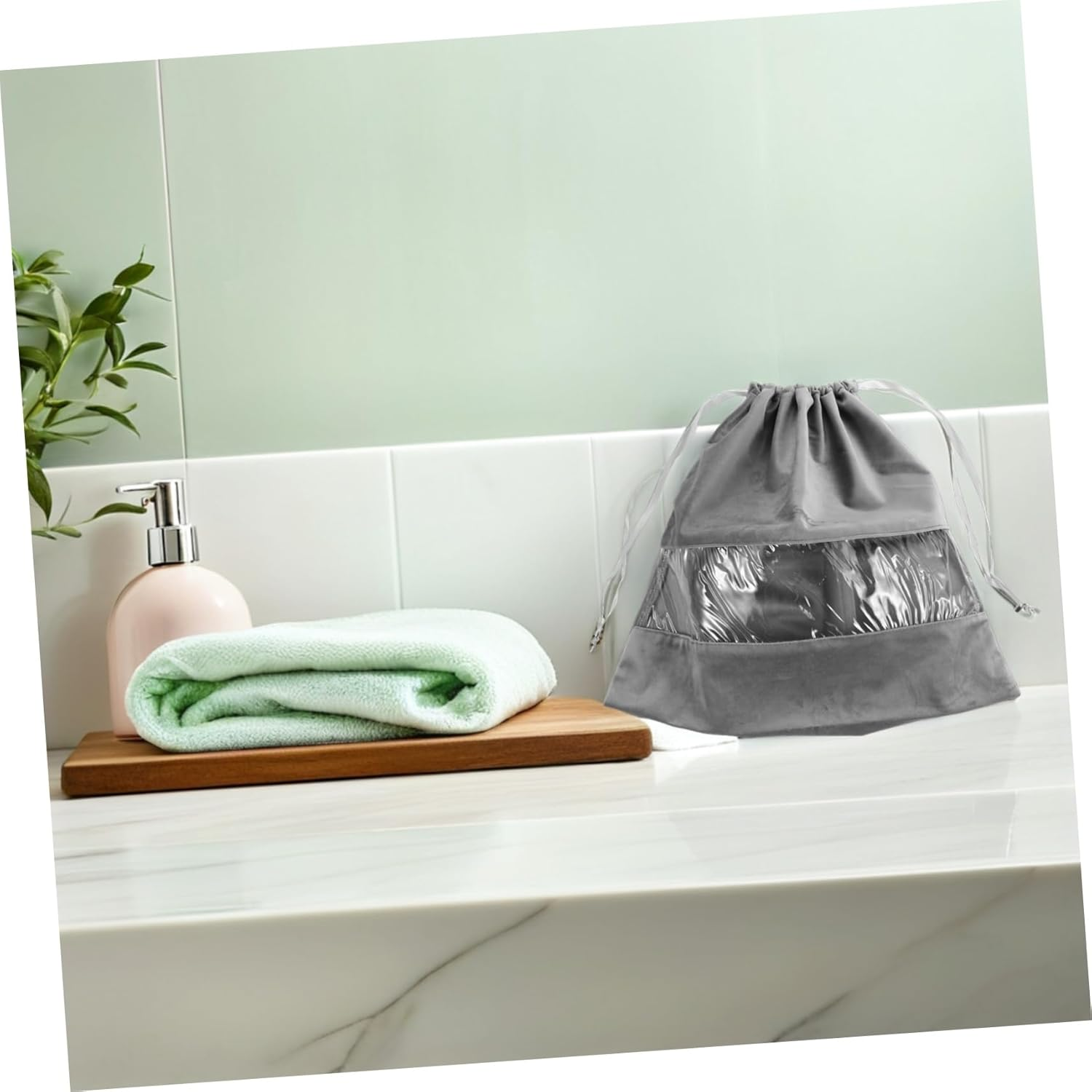 SOESFOUFU Travel Hair Dryer Dust Bag with Drawstring Closure Lightweight Transparent Storage Pouch for Hair Dryer Clothes and Small Essentials Portable Travel Organizer for Home and Trips - Grey image number 4