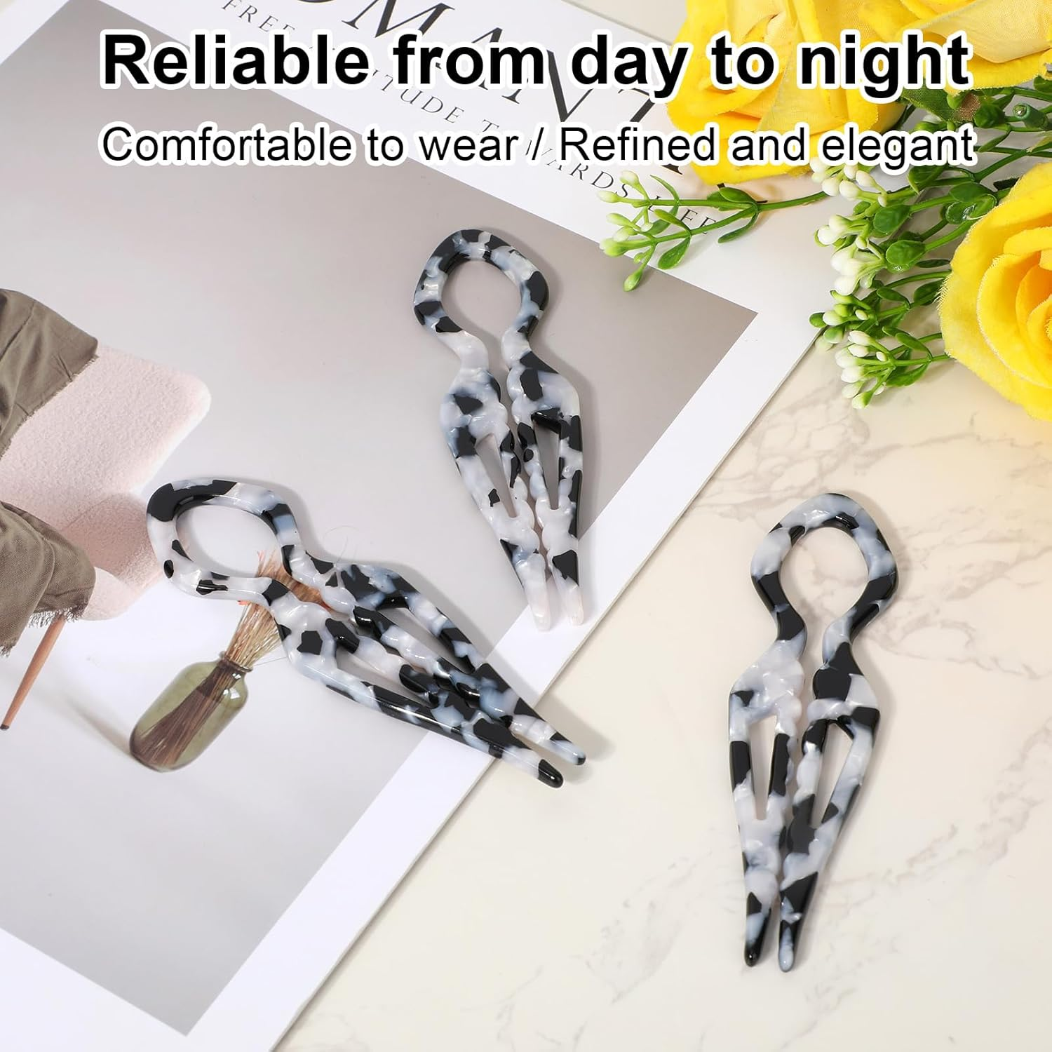 Fukaisu 3Pcs French Hair Pins for Women, French Hair Pins Magic U-Shaped Acetate Hairpin for Women Styling Accessories Christmas White Elephant Present (Leopard Beige) image number 1