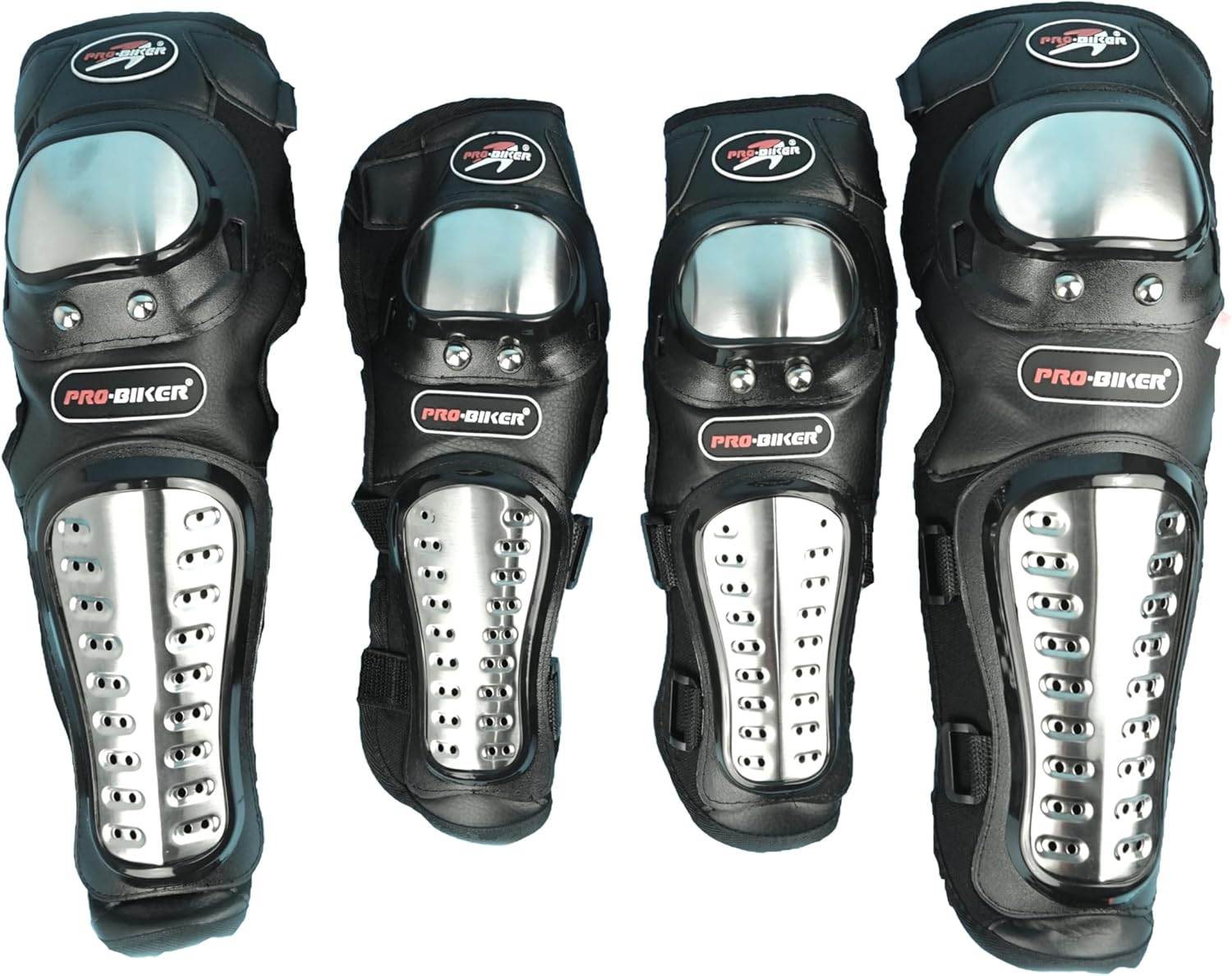 Alloy Motocross Protective Gear - 4P/2P Set Elbow, Knee & Shin Pads - Black, One Size - Unisex Impact Protection image number 2