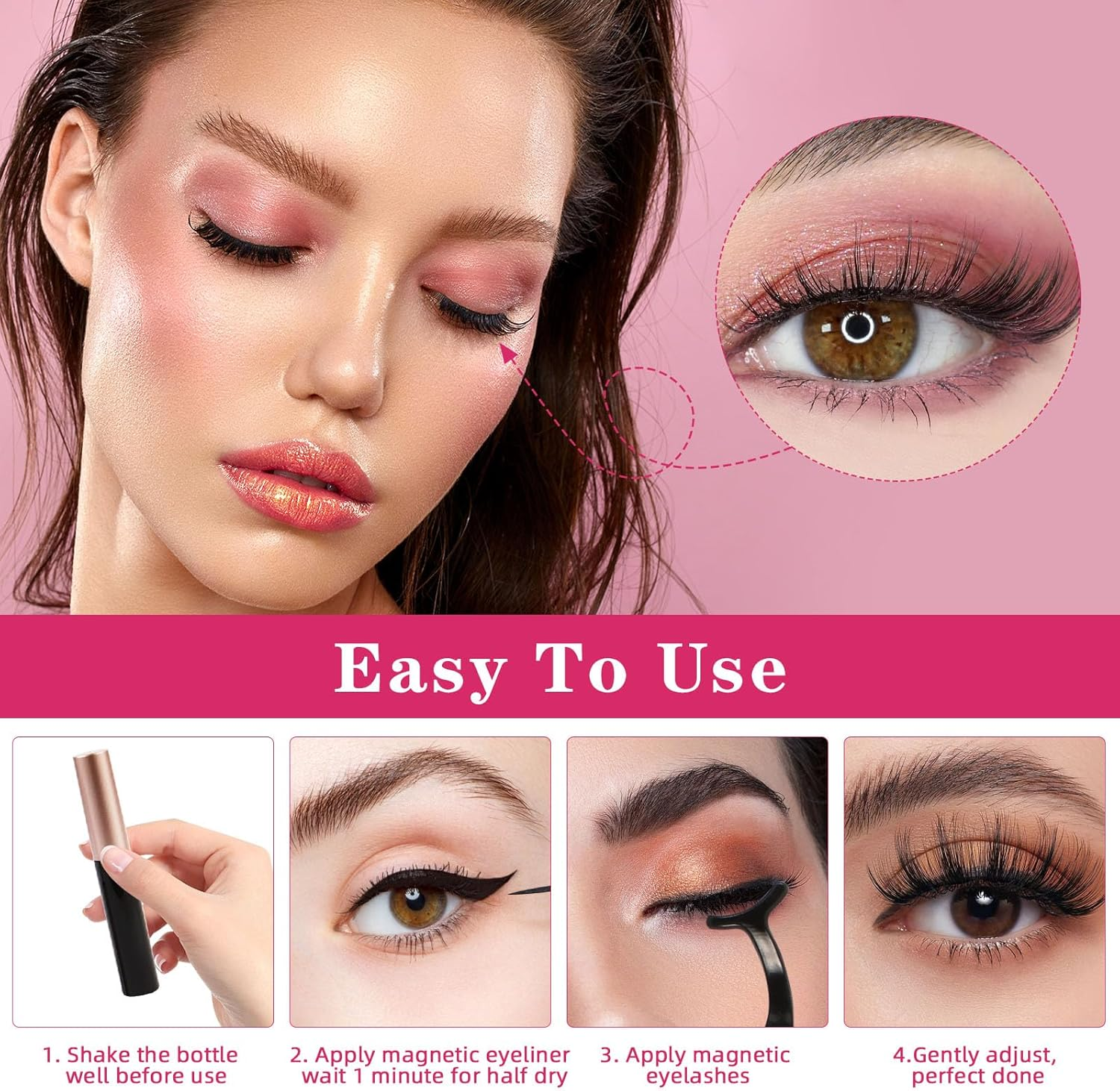 Magnetic Lashes with Applicator & Magnetic Eyeliner Kit - FEITA Reusable 3D 5D Magnetic Eyelashes Pack with 1 Tweezers & Upgraded 4 Tubes Magnetic Eyeliner, No Glue (15 Packs) image number 5