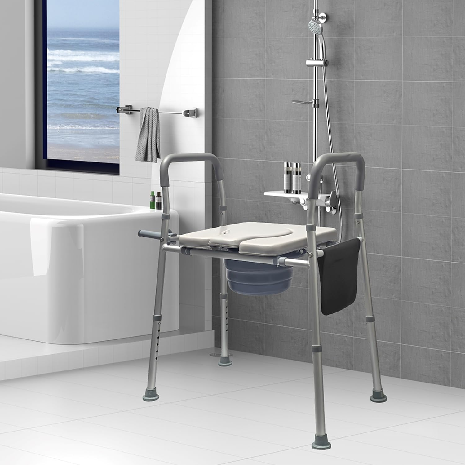 Toilet Seat Riser for Seniors with Adjustable,With Toilet Seat Handles and Storage Pouch Bedpan,Handicap Elevated Toilet Seat for Elderly and Most Toilet ﻿ image number 3