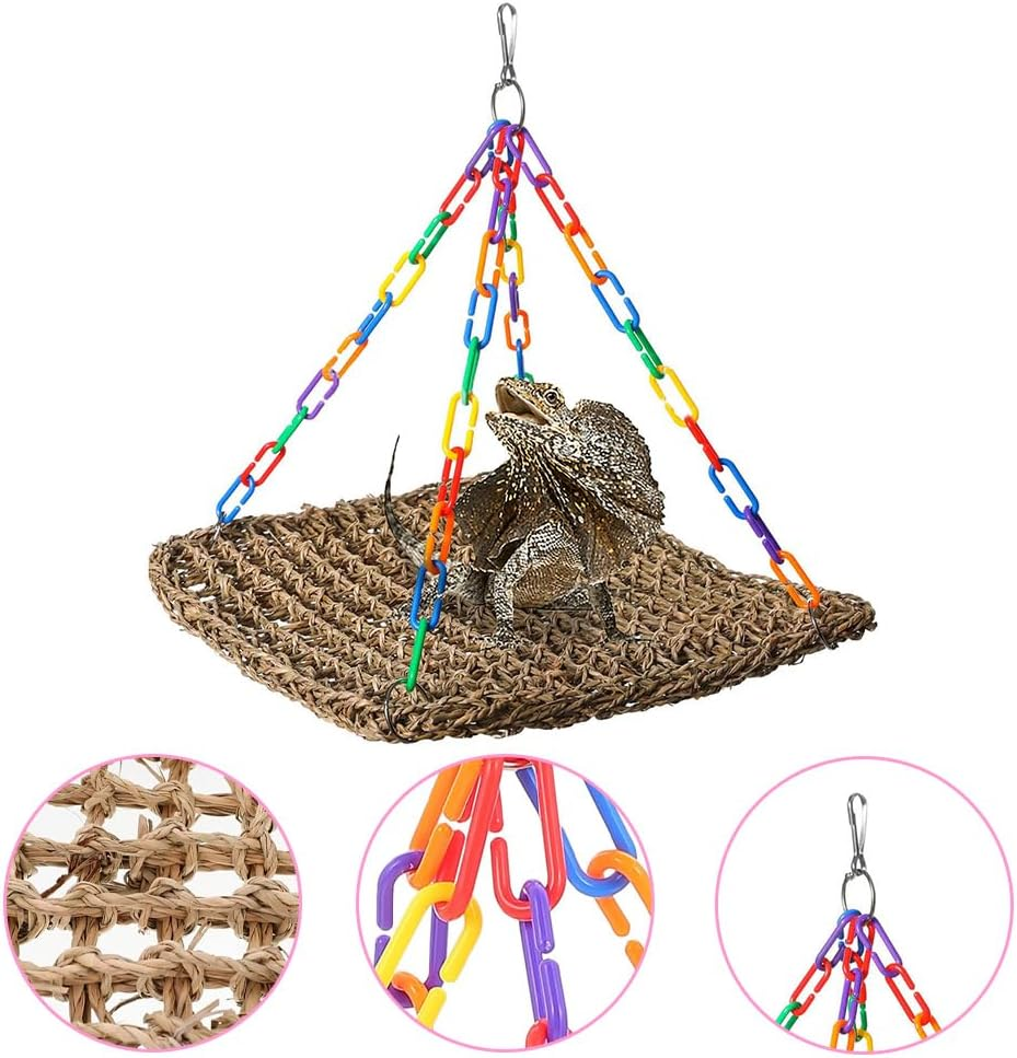 Straw Bird Hammock,Lizard Sun Terrace,Pets Essential Supplies,Durable Bird Seagrass Mat,Pet Habitat Platform,Hanging Perch Swing,For Lizard,Parrot image number 5
