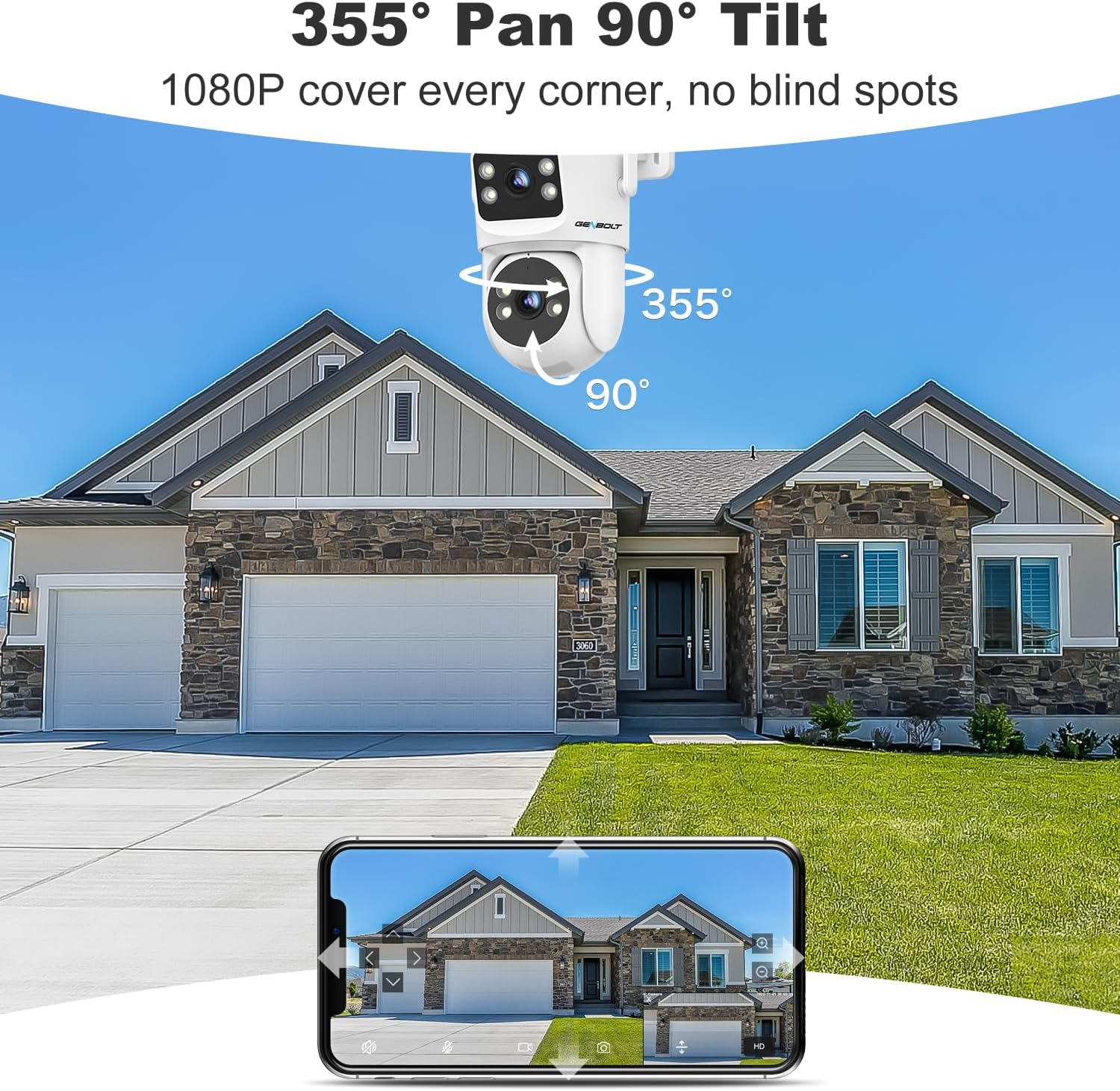 GENBOLT Dual Lens Wifi Security Camera Outdoor, 2.4/5Ghz Poe Camera with Dual View, CCTV IP Camera 7/24 Recording Cloud Storage Upgraded with Color Night, Auto Tracking Humanoid Detection [Dc&Poe] image number 2