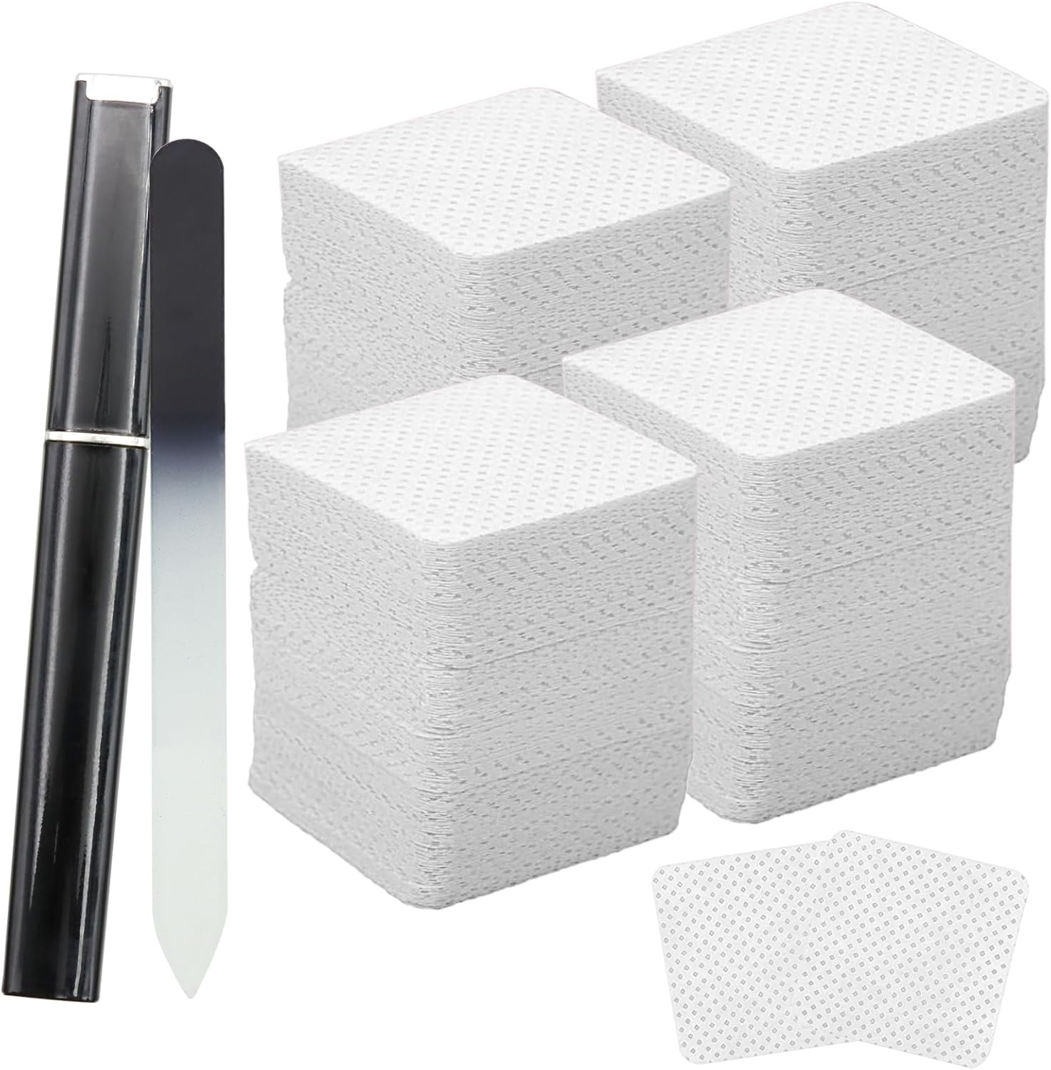 VEGCOO Pack of 1200 Nail Polish Remover Pads Nail Cleaning Wipes with 1 Black Nail File Extra Large Quantity Quick Remove Cleaning Wipes Nail Care Set for Salon Home (White)