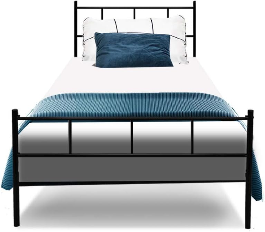 Artiss Single Metal Bed Frame with Headboard(Base Only), Metal Platform Bed with Easy Assembly, Heavy-Duty Metal Slats with under Bed Storage for Bedroom/Student Apartment, Black image number 1