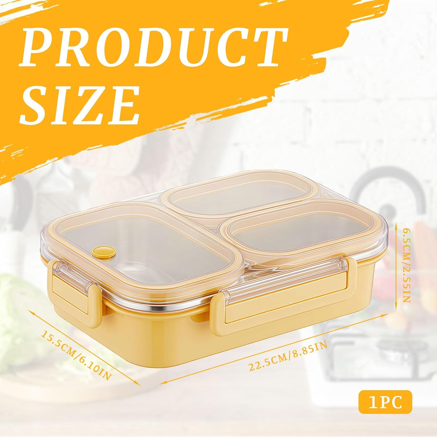 Lunch Box with Compartments, Stainless Steel Lunch Box for Children & Snack Box with Compartments, Bento Box 3 Compartments, Leak-Proof Stainless Steel Snack Box for School & Office image number 1