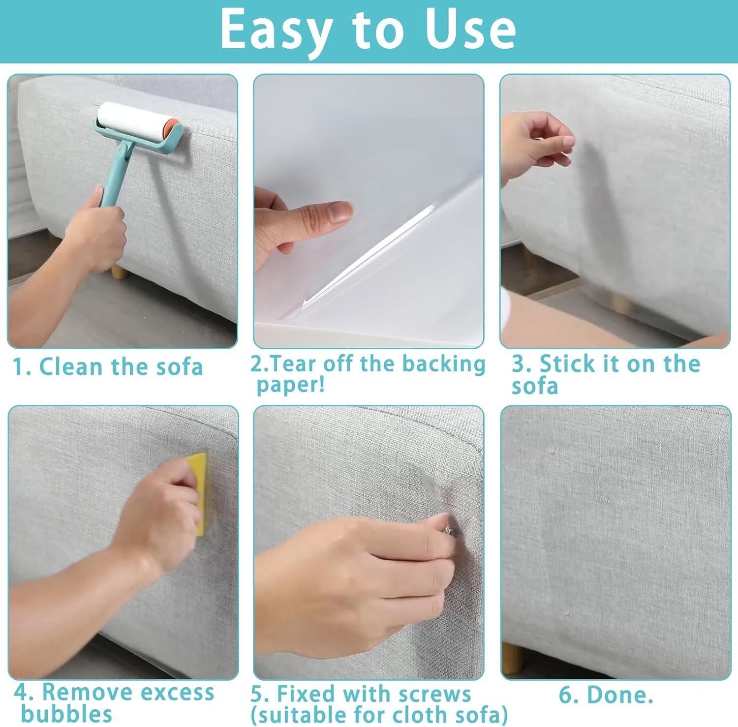 30 X 300 Cm Cat Scratch Protection Film, Scratch Protection Film, Sofa Cat with 20 Screws, Anti-Scratch Film for Cats, Wall Protection Film, Self-Adhesive, Film for Furniture, Sofa, Wall and Door image number 3