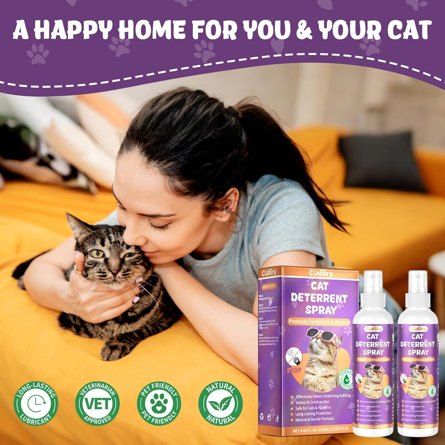 2 Pack Cat Deterrent Spray for Indoor & Outdoor&ndash; Cat Repellent Spray for Scratching & Marking &ndash; Anti-Scratch Deterrent for Furniture, Walls & Plants &ndash; Cat Spray for Behavior Correction(2 Pcs * 120 ML) image number 3