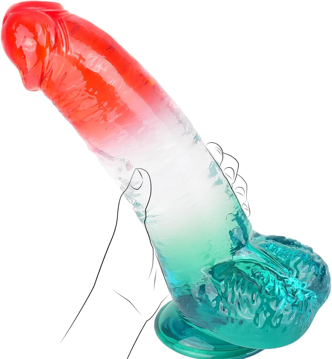 Yukaione Thick Clear Dildo 2.35&ldquo; Diameter 11&rdquo; Long, G-Spot Anal Dildo with Powerful Suction Cups, Red Blue Jelly Soft Real Dildos for Women Couples Male Adult Sex Toys with Strap on Penis Female Sex Toys (Red Green)